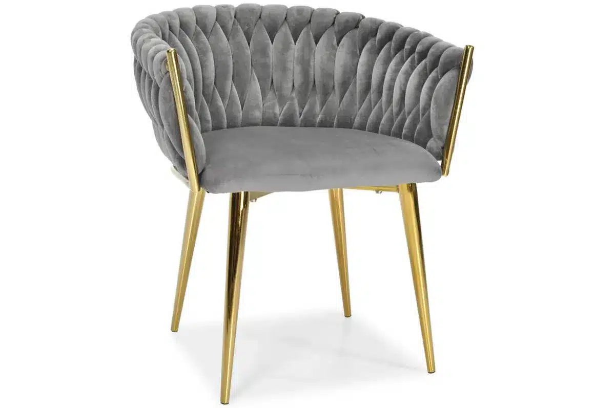 Krzesło Welurowe Tapicerowane Nowoczesne Glamour ROSA Szary Złote Nogi