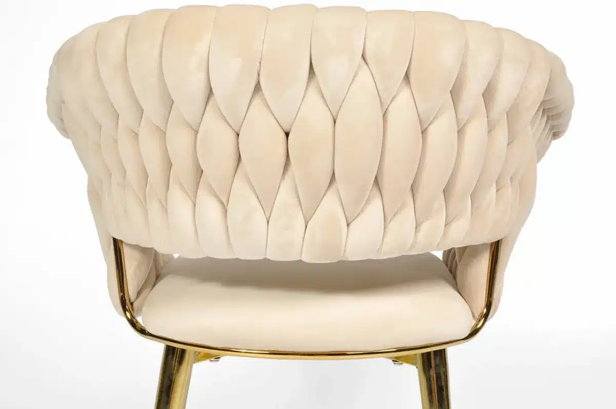 Krzesło Welurowe Tapicerowane Nowoczesne Glamour IRIS LUX Beżowy Złote Nogi - obrazek 7