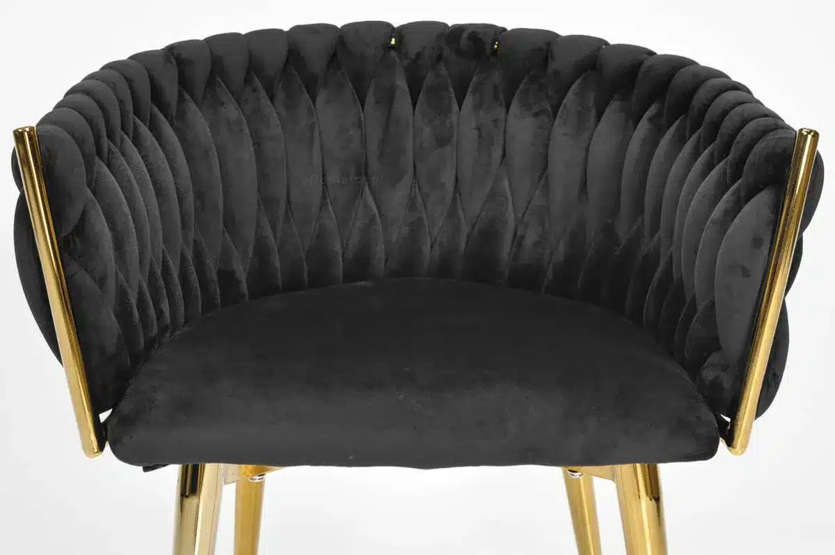 Krzesło Welurowe Tapicerowane Nowoczesne Glamour ROSA Czarny Złote Nogi - obrazek 5
