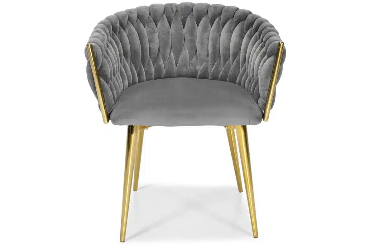 Krzesło Welurowe Tapicerowane Nowoczesne Glamour ROSA Szary Złote Nogi - obrazek 4