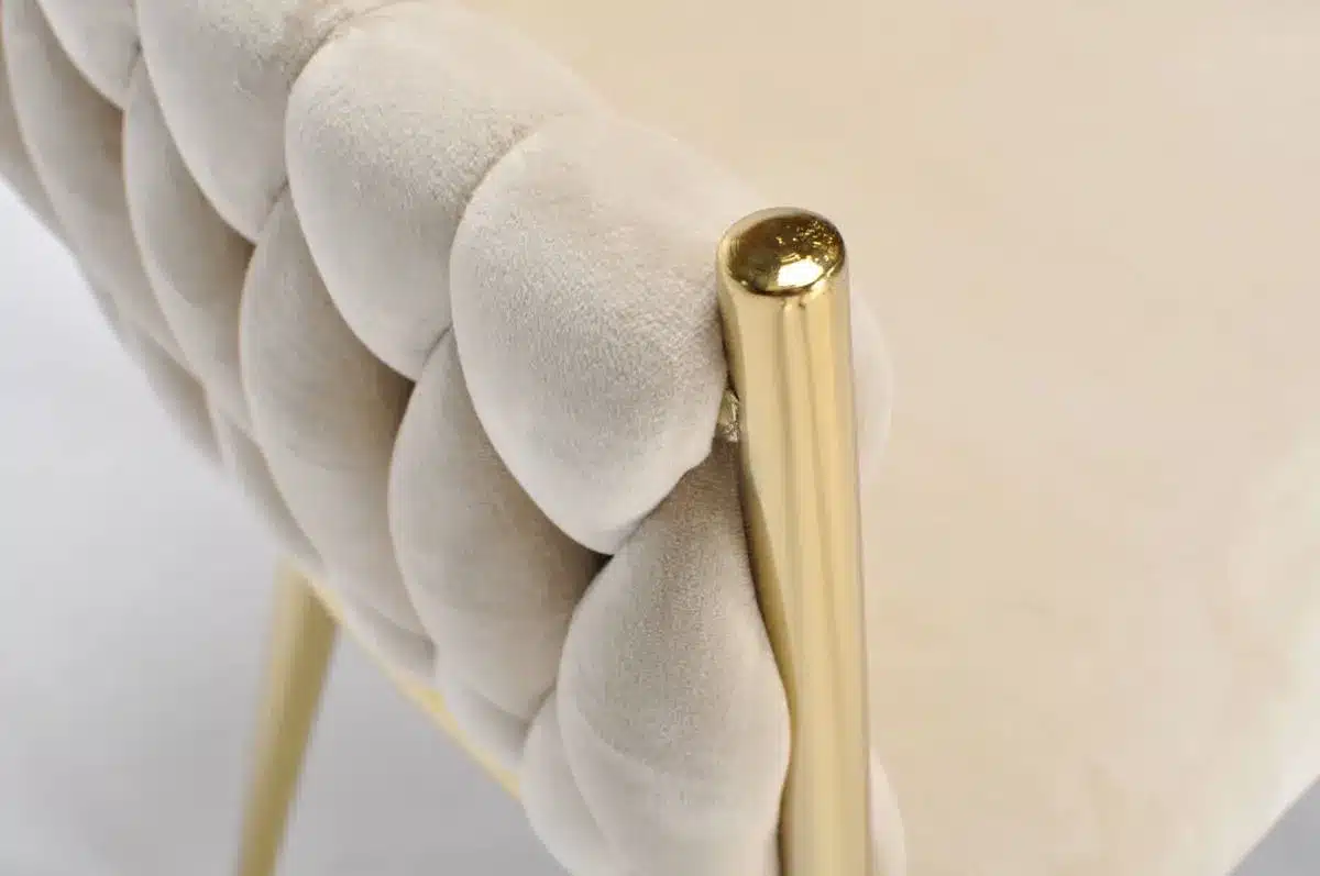 Krzesło Welurowe Tapicerowane Nowoczesne Glamour ROSA Beżowy Złote Nogi - obrazek 9