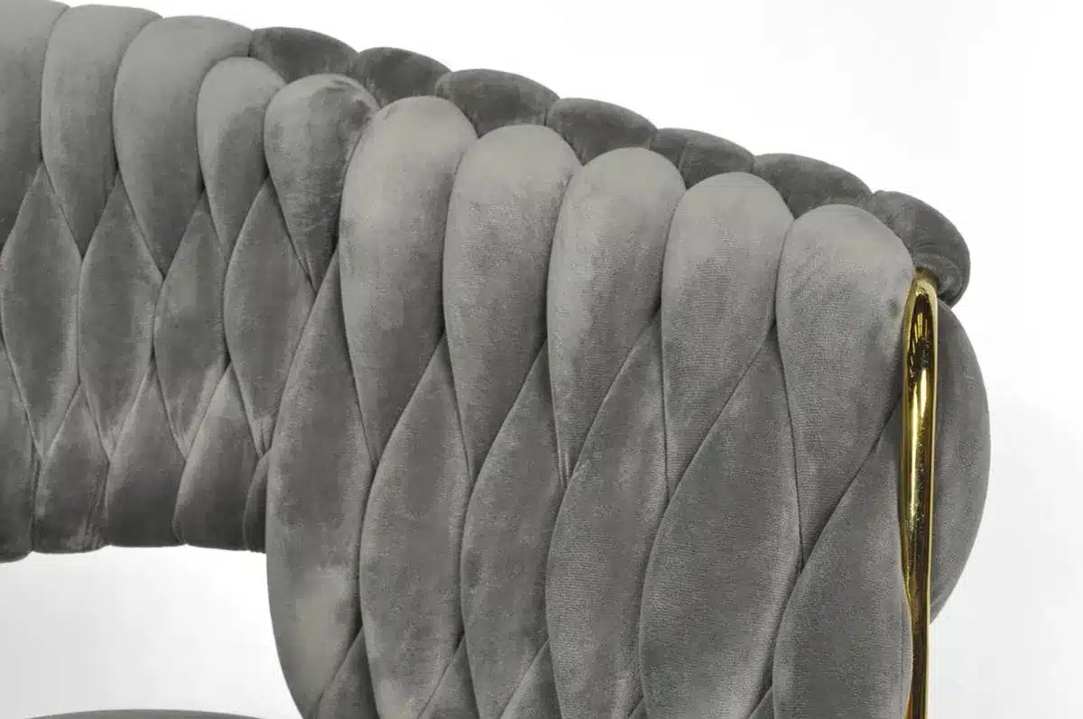 Krzesło Welurowe Tapicerowane Nowoczesne Glamour IRIS LUX Szary Złote Nogi - obrazek 13