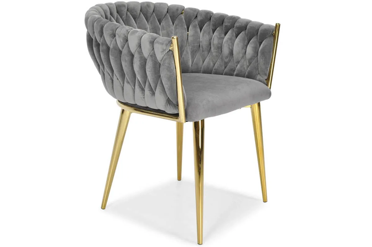 Krzesło Welurowe Tapicerowane Nowoczesne Glamour ROSA Szary Złote Nogi - obrazek 2