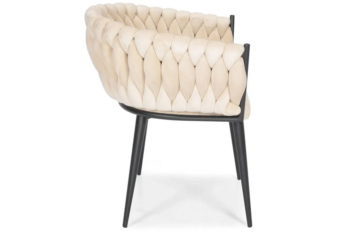 Krzesło Welurowe Tapicerowane Nowoczesne Glamour ROSA Beżowy - obrazek 3