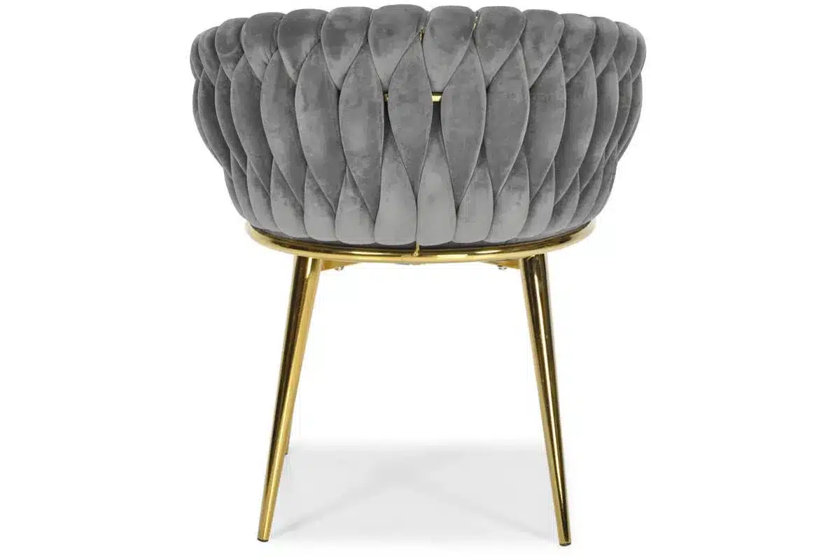Krzesło Welurowe Tapicerowane Nowoczesne Glamour ROSA Szary Złote Nogi - obrazek 5