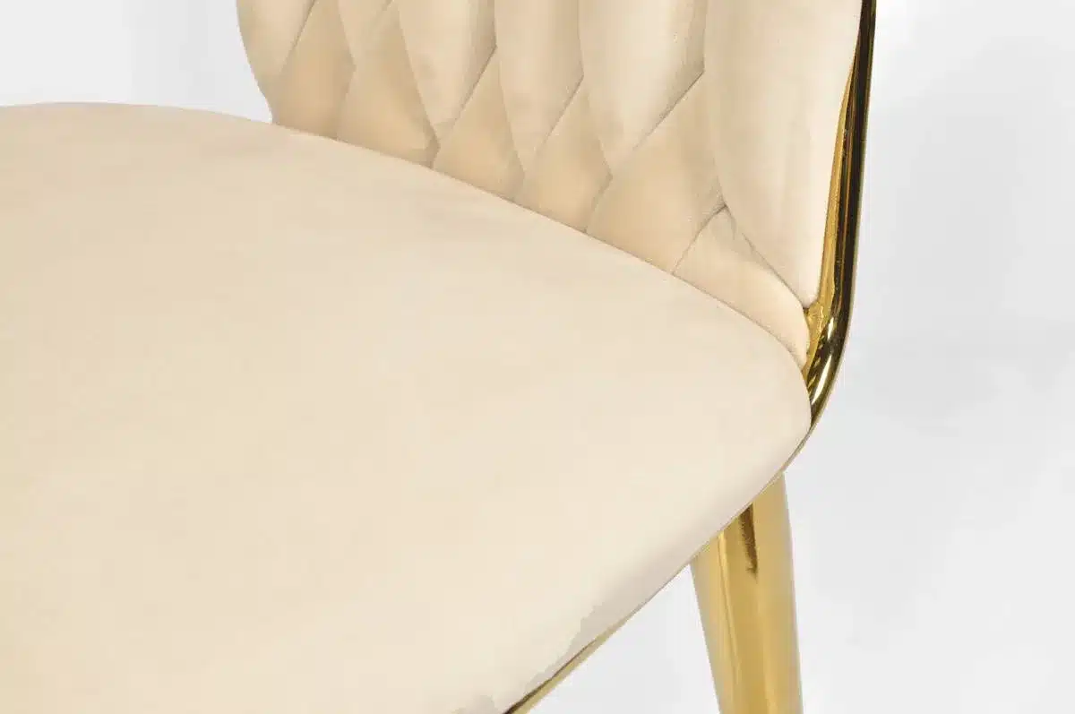 Krzesło Welurowe Tapicerowane Nowoczesne Glamour IRIS LUX Beżowy Złote Nogi - obrazek 8