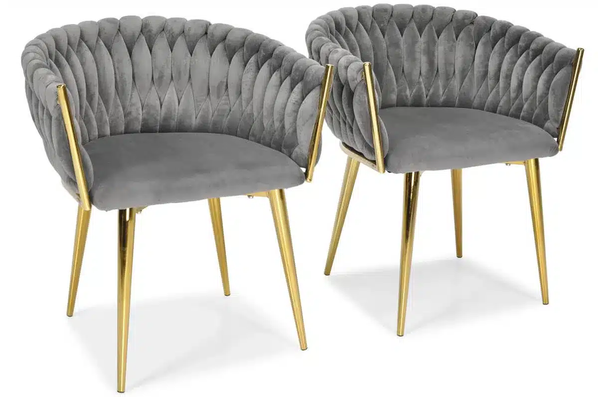 Krzesło Welurowe Tapicerowane Nowoczesne Glamour ROSA Szary Złote Nogi - obrazek 10