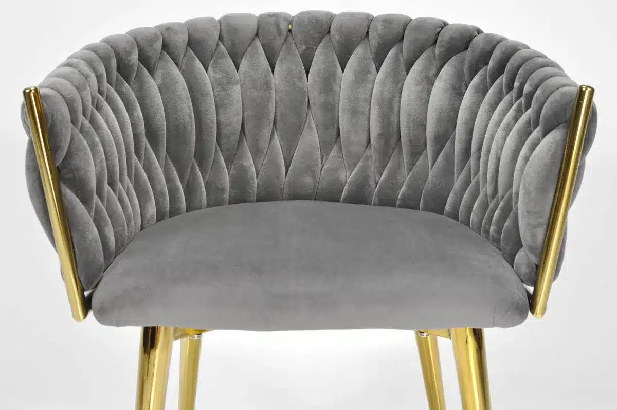 Krzesło Welurowe Tapicerowane Nowoczesne Glamour ROSA Szary Złote Nogi - obrazek 6