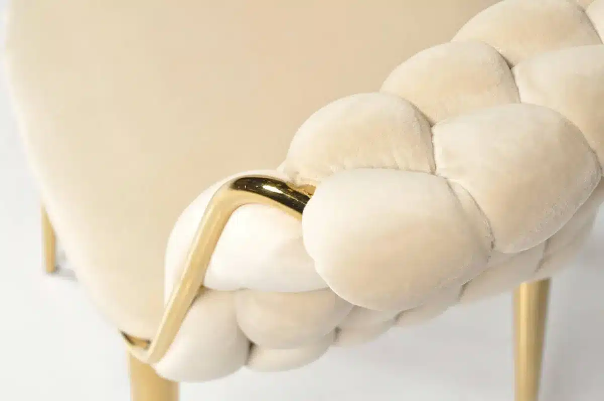 Krzesło Welurowe Tapicerowane Nowoczesne Glamour IRIS LUX Beżowy Złote Nogi - obrazek 9