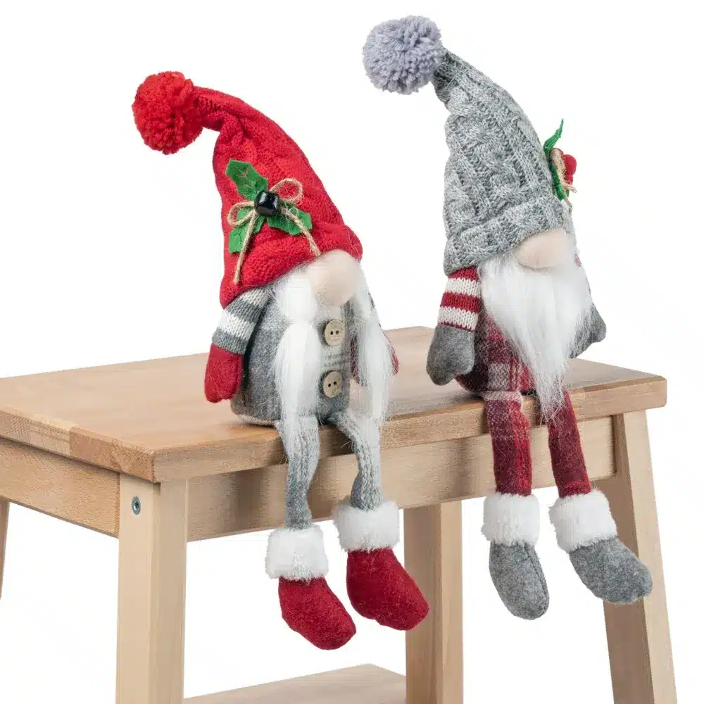 Skrzat Świąteczny Krasnal w Czapce Siedzący Szary Czerwony 34cm 2 Sztuki - obrazek 5