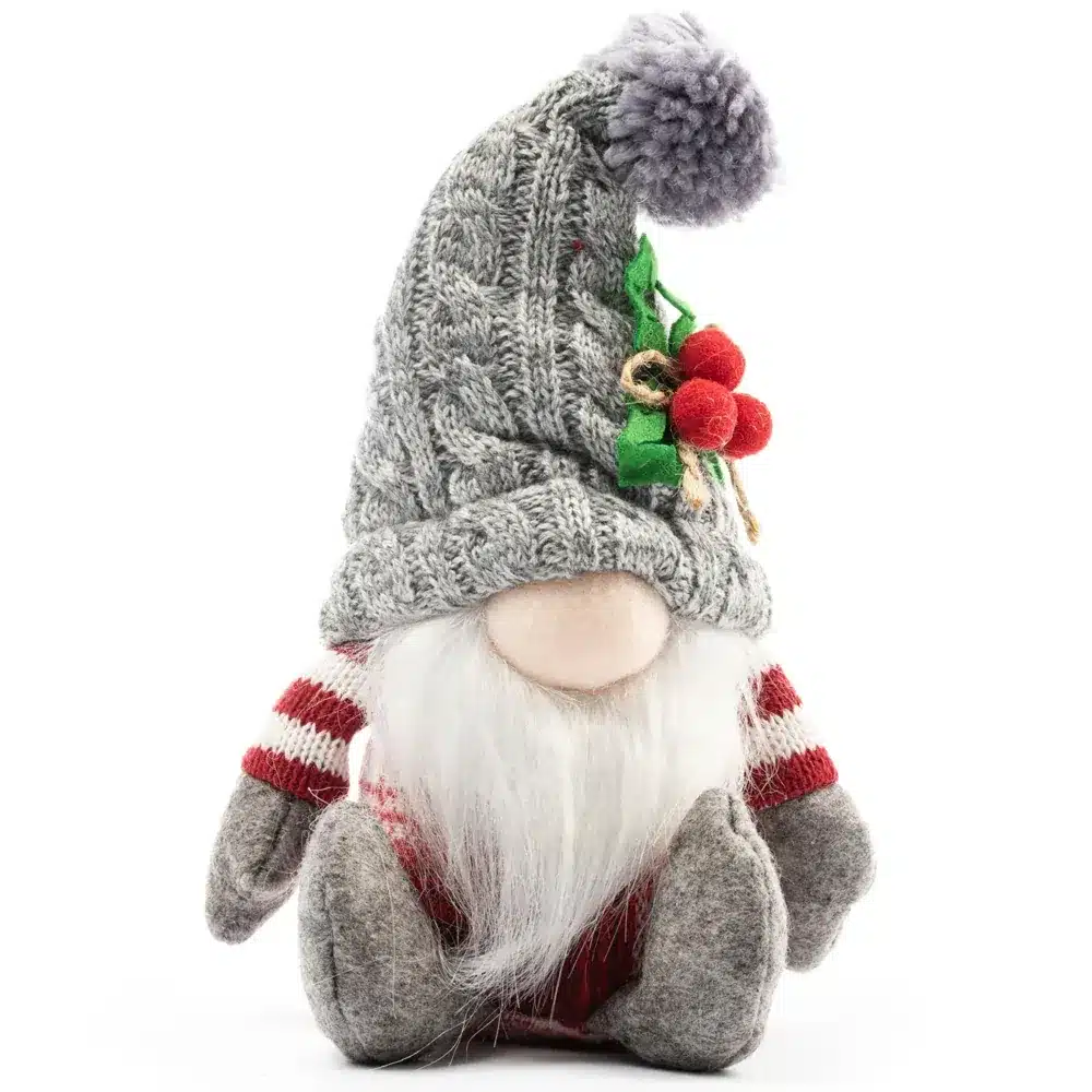 Skrzat Świąteczny Krasnal w Czapce Szary 28cm