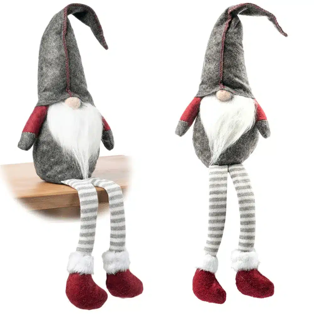 Skrzat Świąteczny Krasnal w Czapce Siedzący Szary 50cm