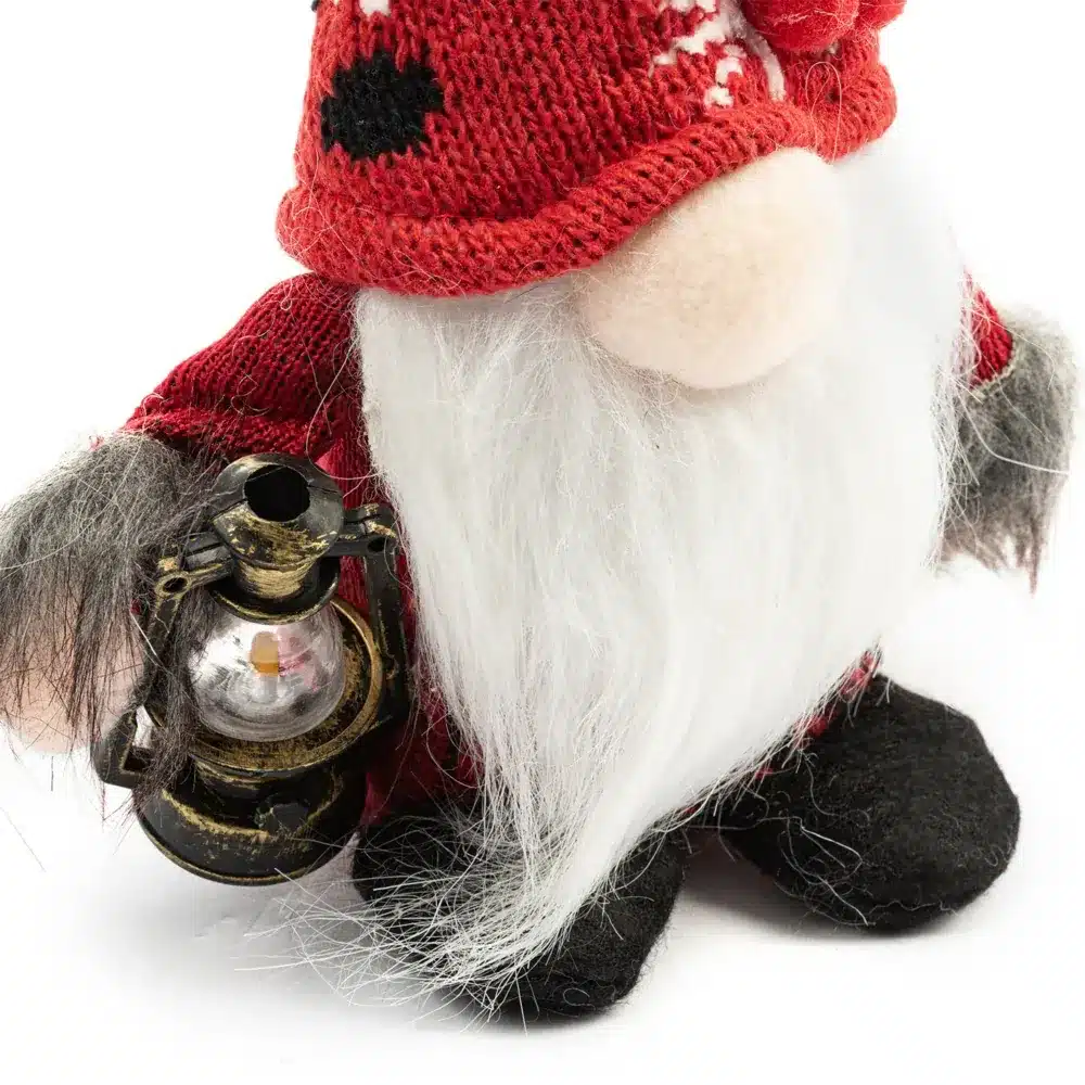 Skrzat Świąteczny Krasnal w Czapce z Latarnią Czerwony 25cm - obrazek 3