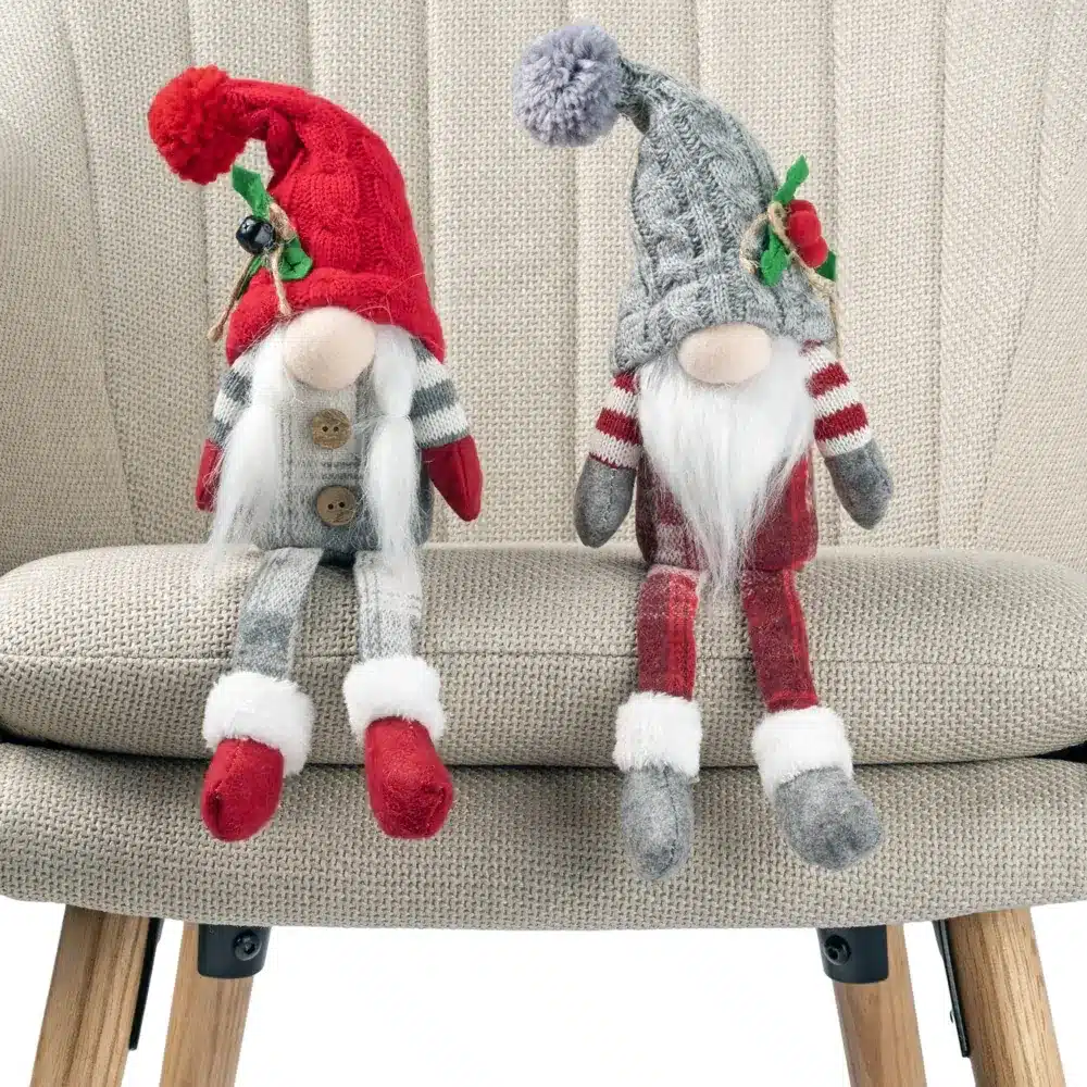 Skrzat Świąteczny Krasnal w Czapce Siedzący Szary Czerwony 34cm 2 Sztuki - obrazek 8