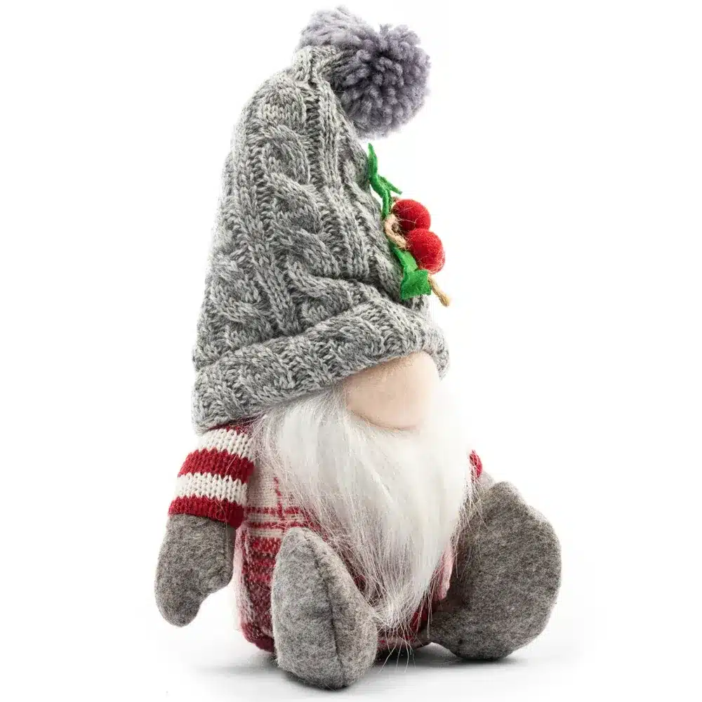 Skrzat Świąteczny Krasnal w Czapce Szary 28cm - obrazek 2