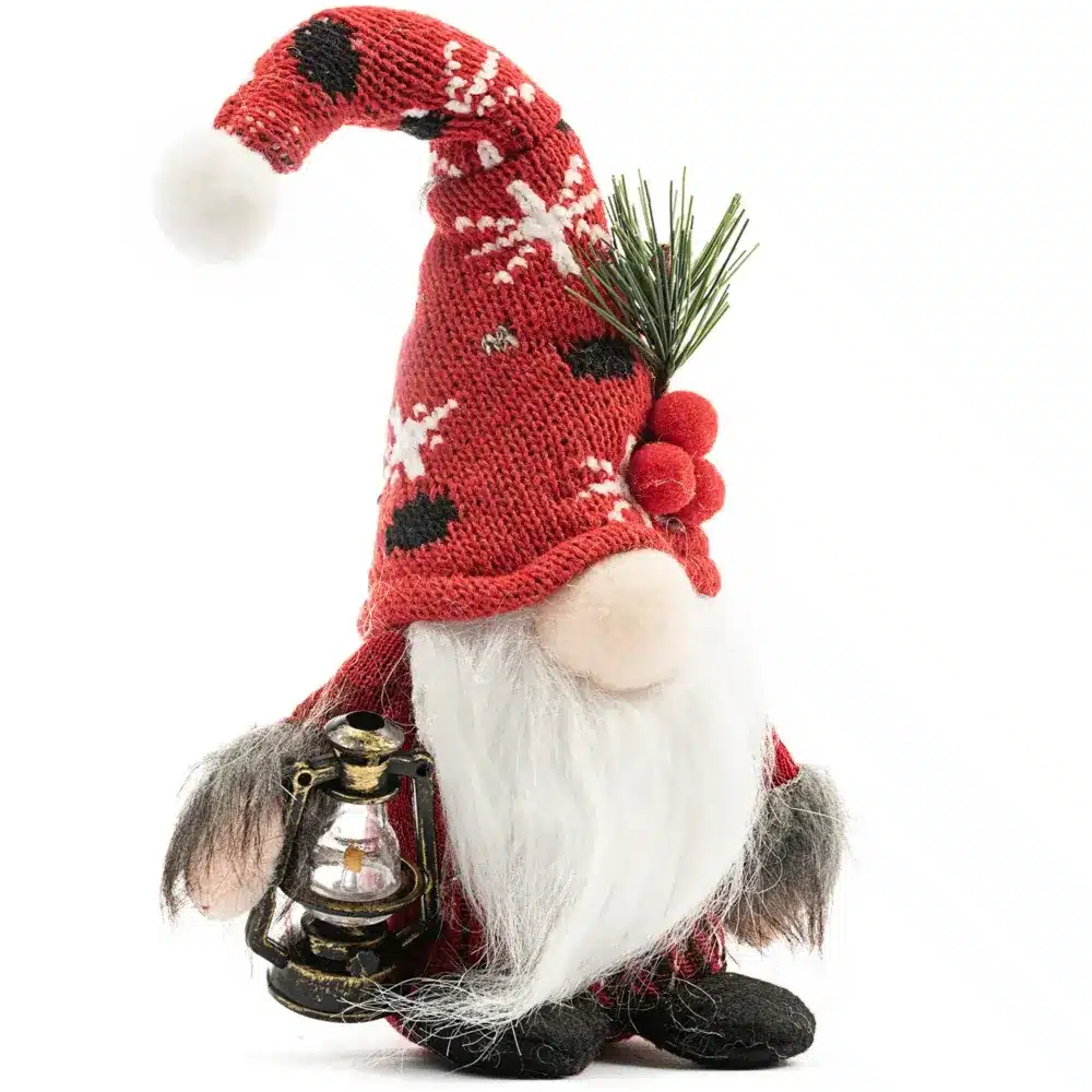 Skrzat Świąteczny Krasnal w Czapce z Latarnią Czerwony 25cm - obrazek 2