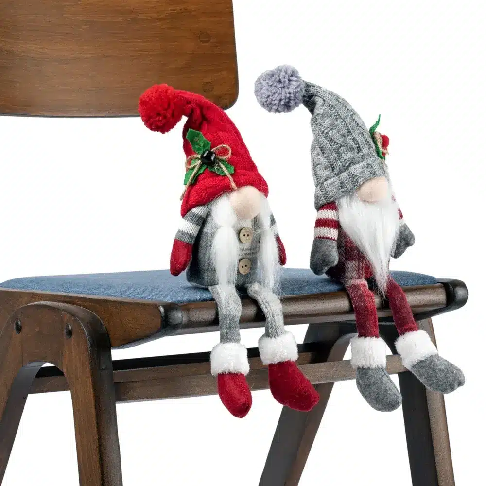 Skrzat Świąteczny Krasnal w Czapce Siedzący Szary Czerwony 34cm 2 Sztuki - obrazek 6