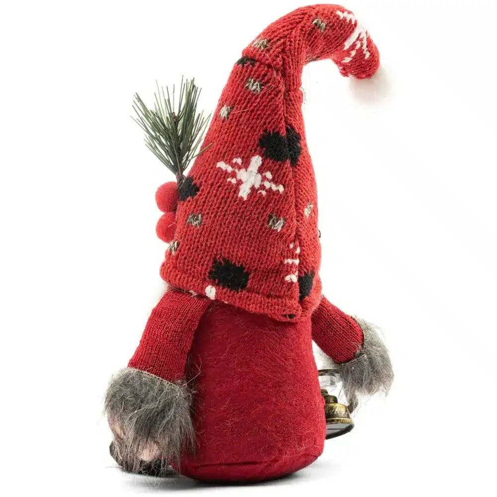 Skrzat Świąteczny Krasnal w Czapce z Latarnią Czerwony 25cm - obrazek 4