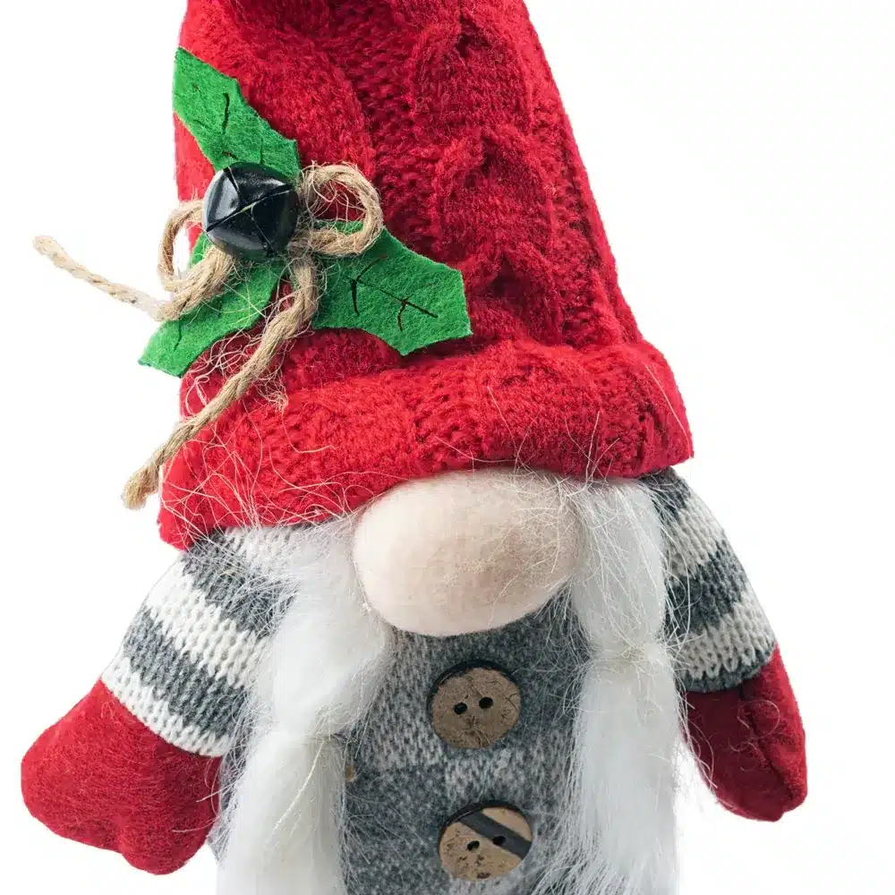 Skrzat Świąteczny Krasnal w Czapce Siedzący Szary Czerwony 34cm 2 Sztuki - obrazek 2