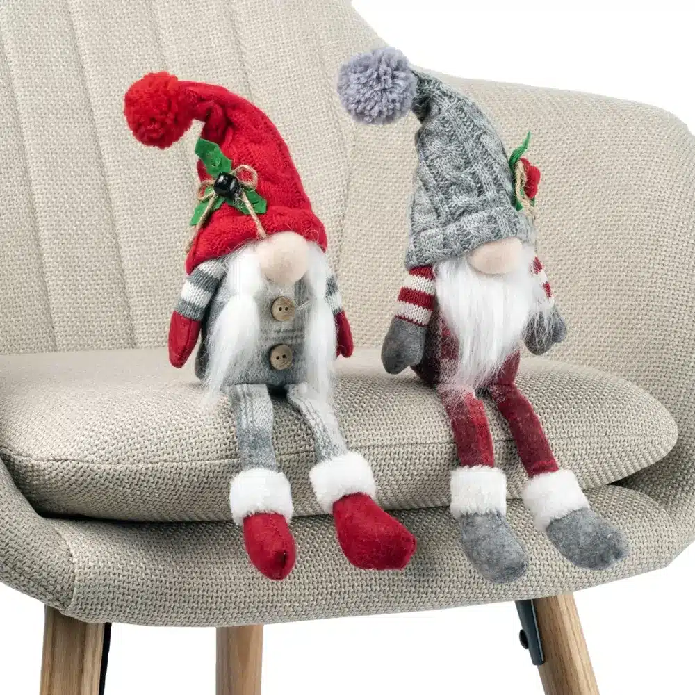 Skrzat Świąteczny Krasnal w Czapce Siedzący Szary Czerwony 34cm 2 Sztuki - obrazek 9