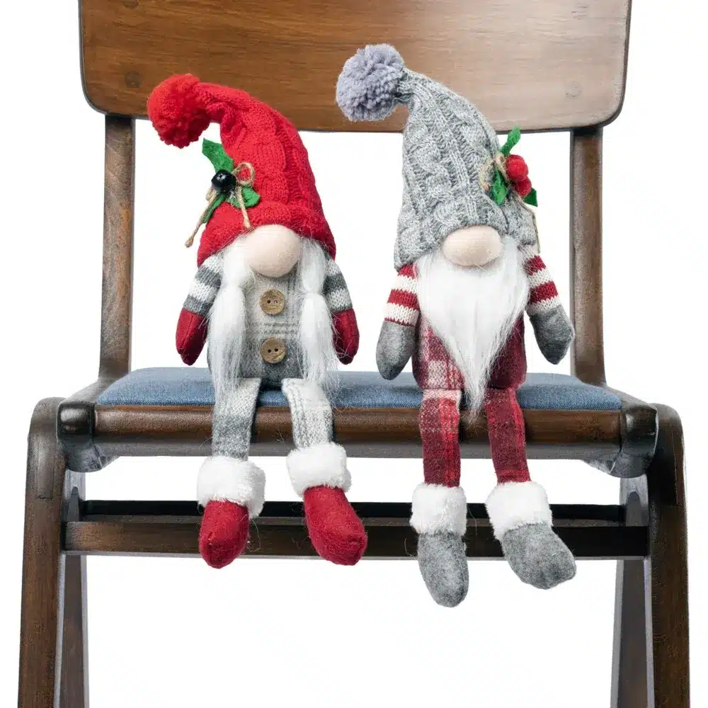 Skrzat Świąteczny Krasnal w Czapce Siedzący Szary Czerwony 34cm 2 Sztuki - obrazek 7