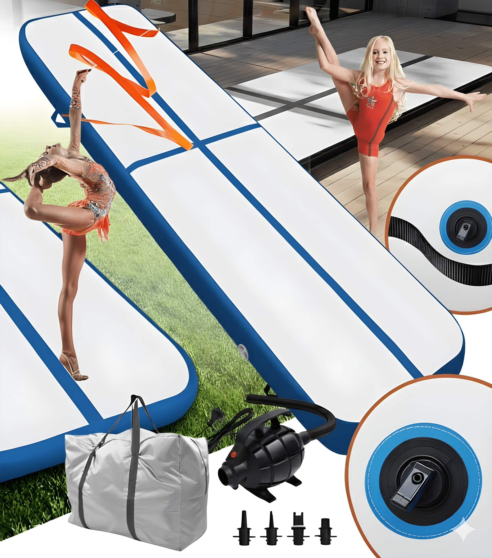 Airtrack Mata Gimnastyczna Ścieżka Akrobatyczna Niebieski 500x100x10cm - obrazek 2