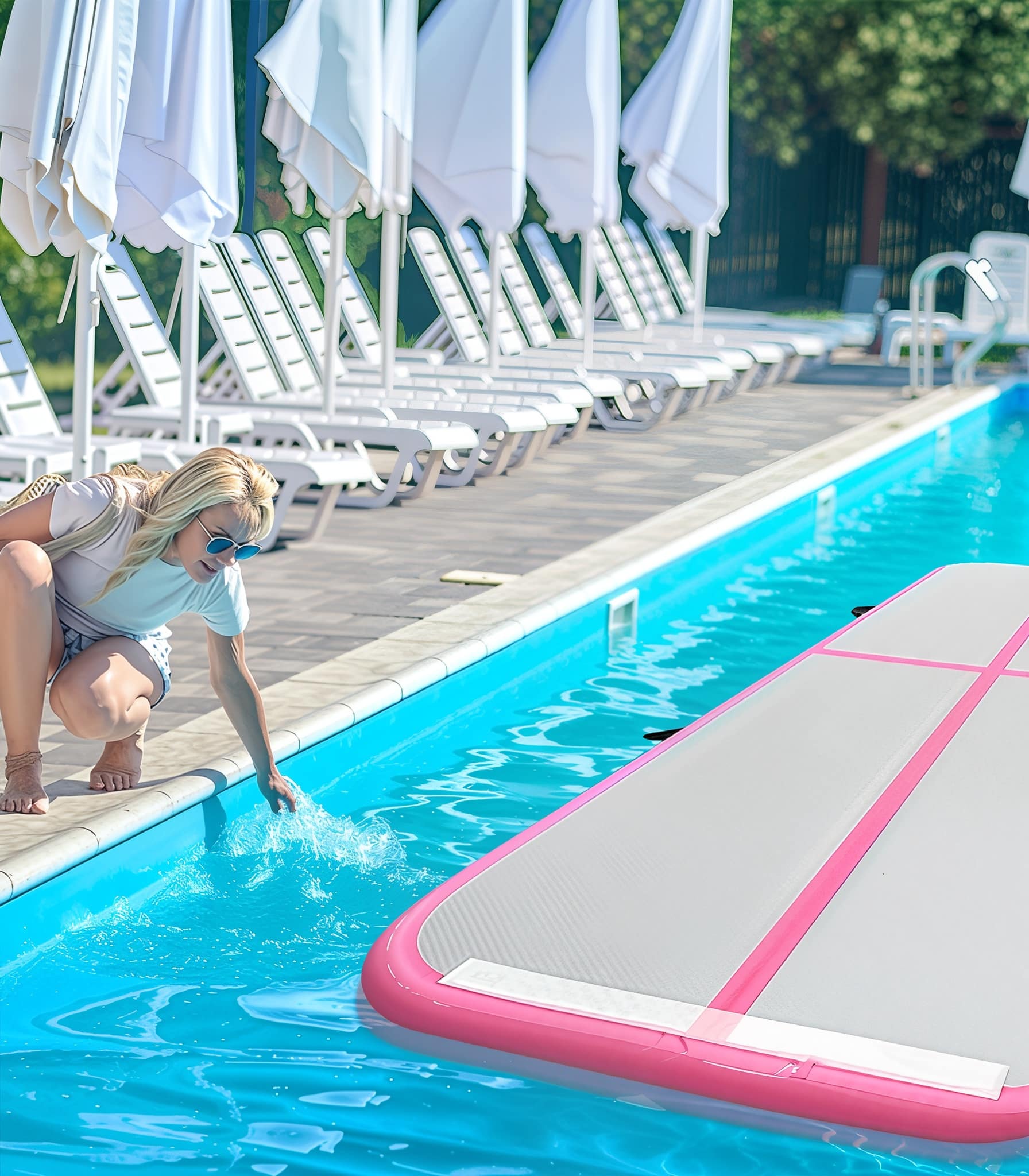 Airtrack Mata Gimnastyczna Ścieżka Akrobatyczna Różowy 300x100x10cm - obrazek 4