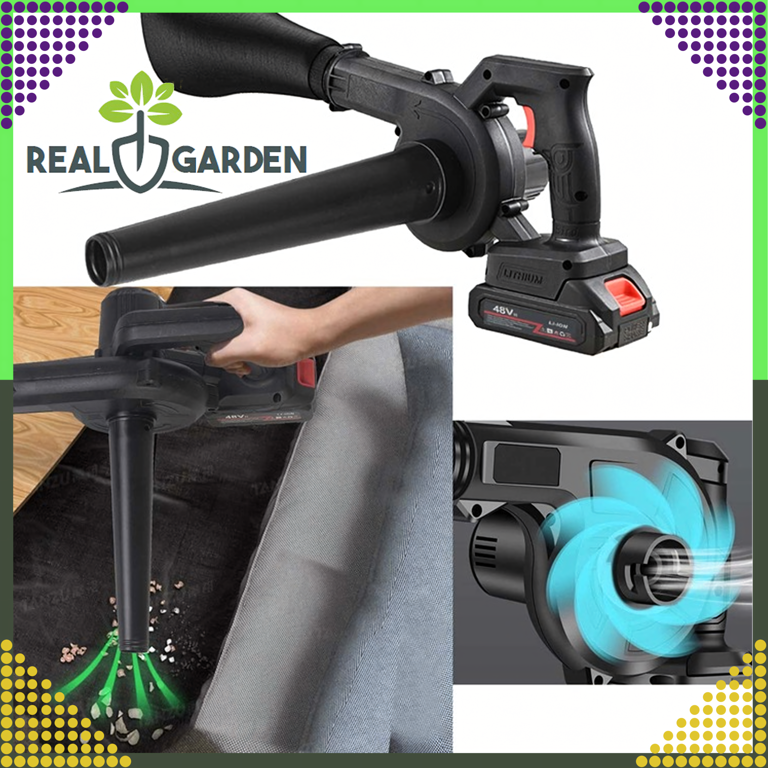 Mocna Dmuchawa Akumulatorowa Ręczna Odkurzacz Ogrodowy do Liści 2w1 - obrazek 5