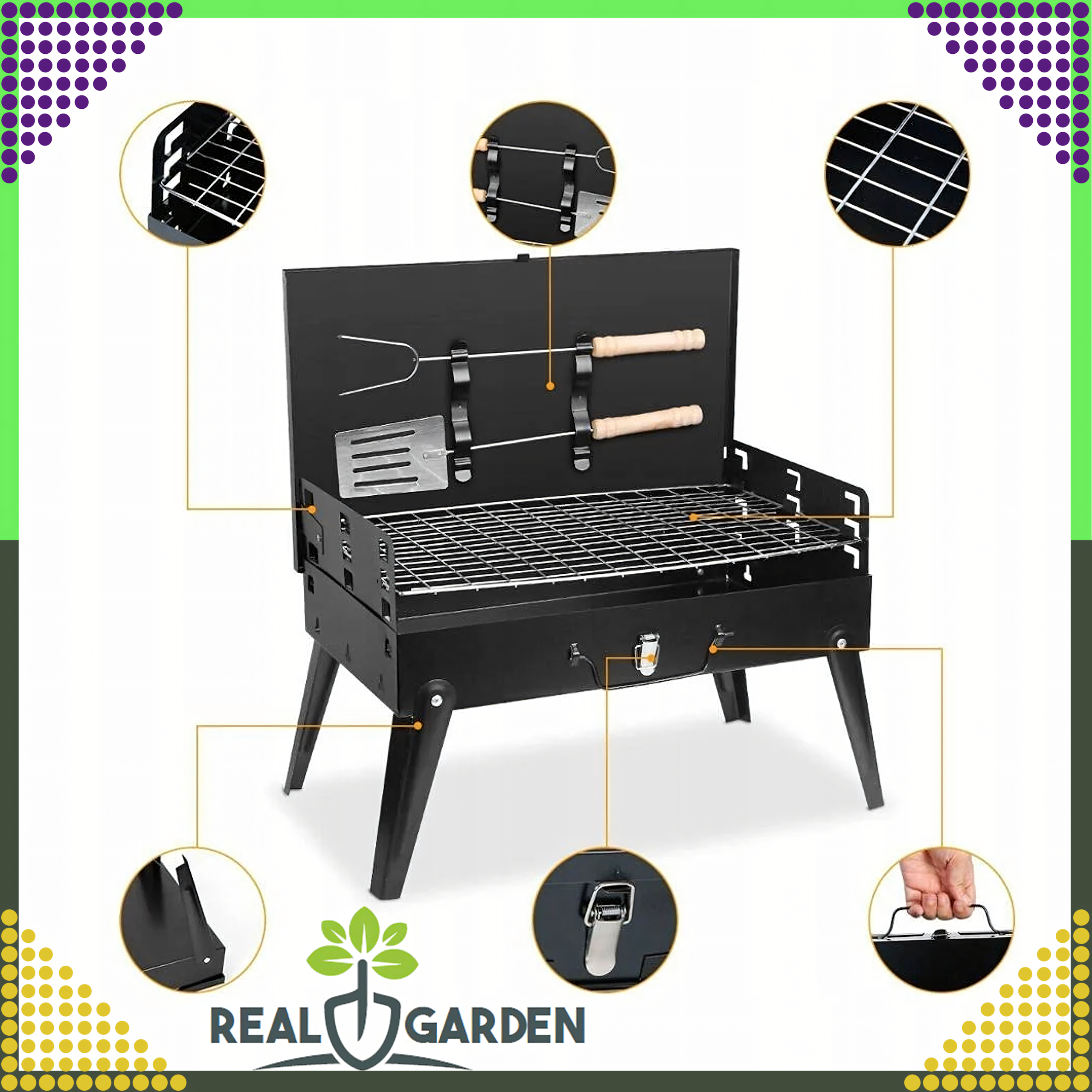 Grill Ogrodowy Turystyczny Składany Przenośny Walizka Kemping + Sztućce - obrazek 25