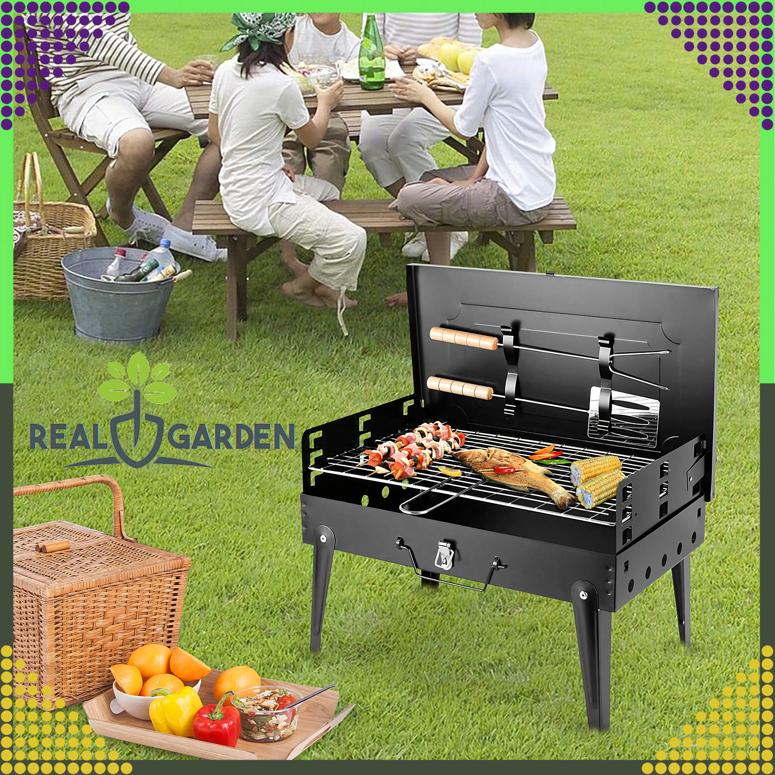 Grill Ogrodowy Turystyczny Składany Przenośny Walizka Kemping + Sztućce - obrazek 28