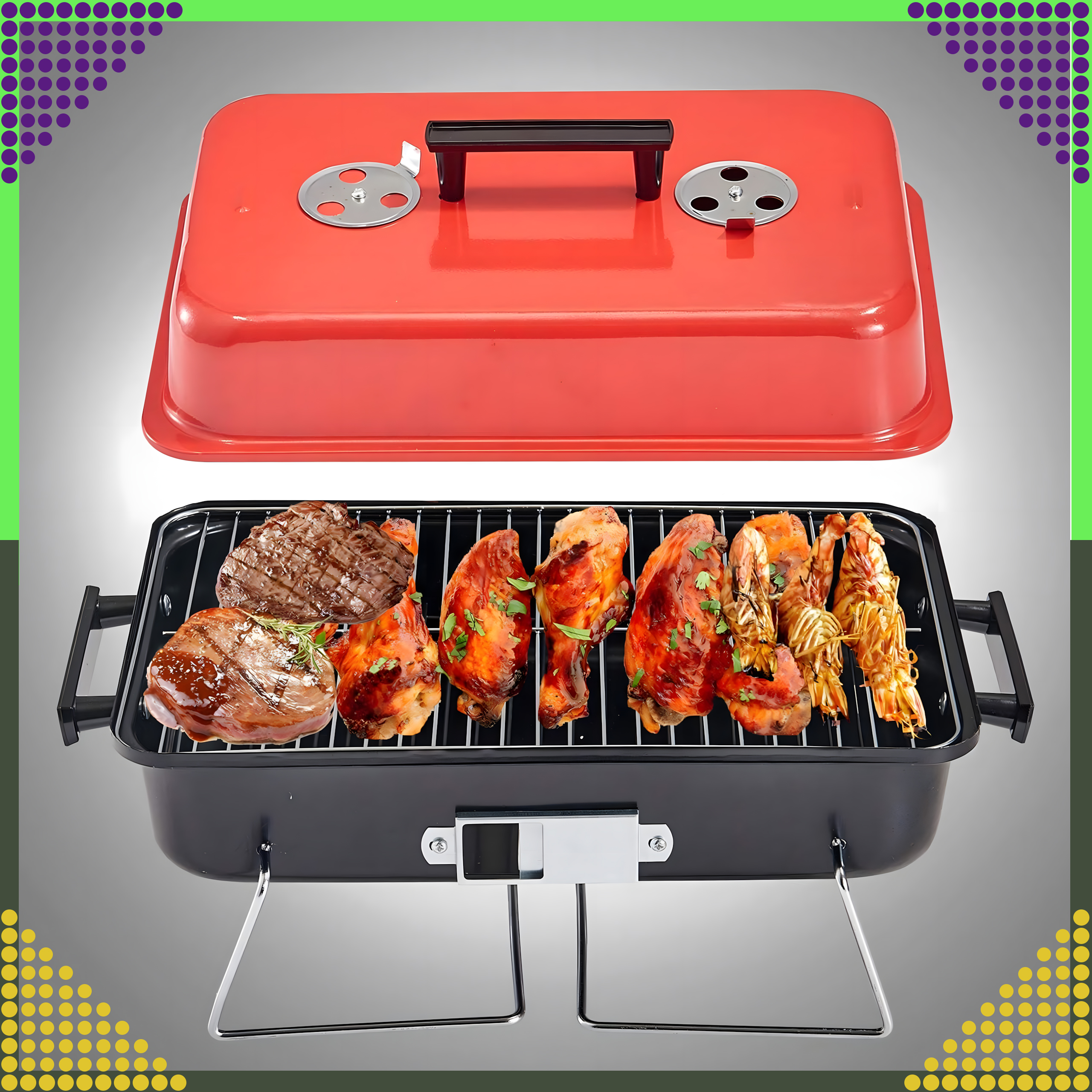 Składany Grill Kempingowy Turystyczny Ogrodowy Przenośny z Pokrywką Solidny - obrazek 29