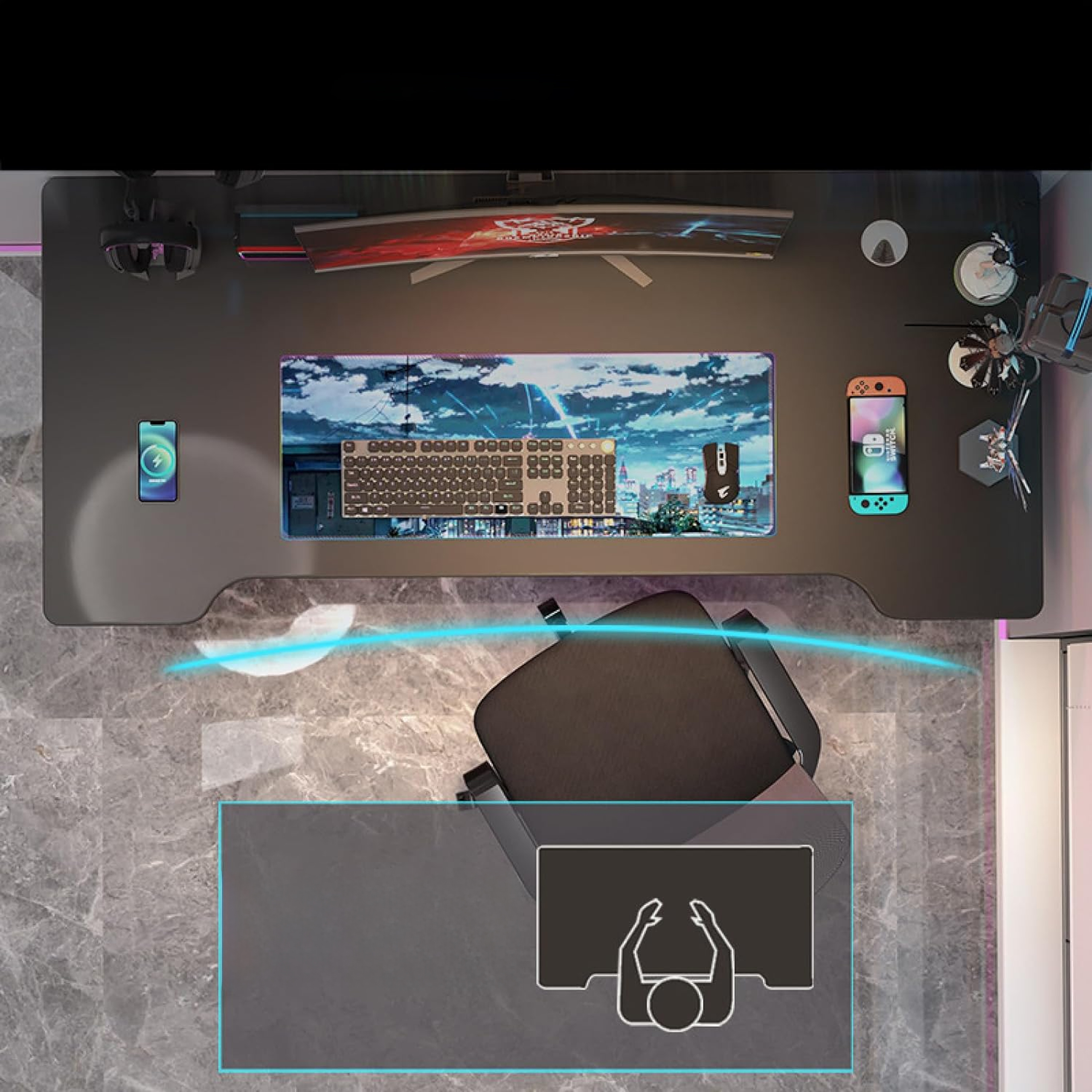 18 x Biurko Komputerowe Stół Gamingowy dla Gracza Komputerowe Duże Stabilne - obrazek 15