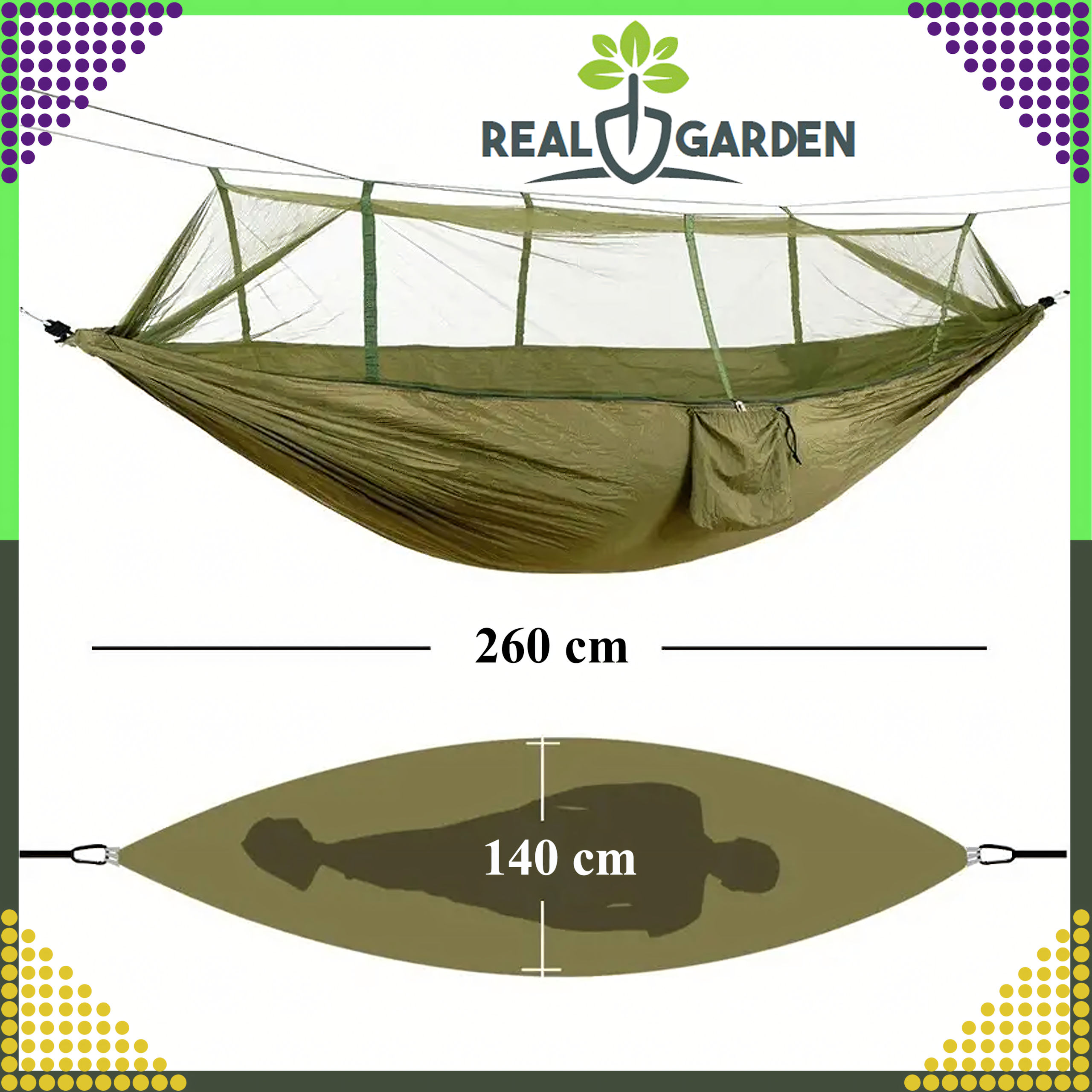 Hamak z Moskitierą Leżak Turystyczny Survivalowy Piknikowy Duży do 180 kg - obrazek 19