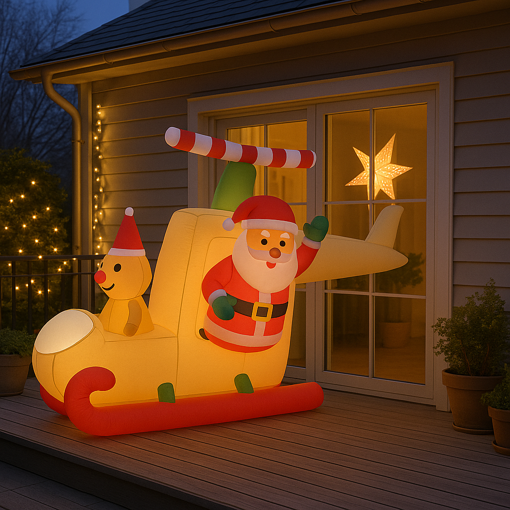 Święty Mikołaj w Saniach Latający Nadmuchiwany Dekoracja Świąteczna 160cm - obrazek 4