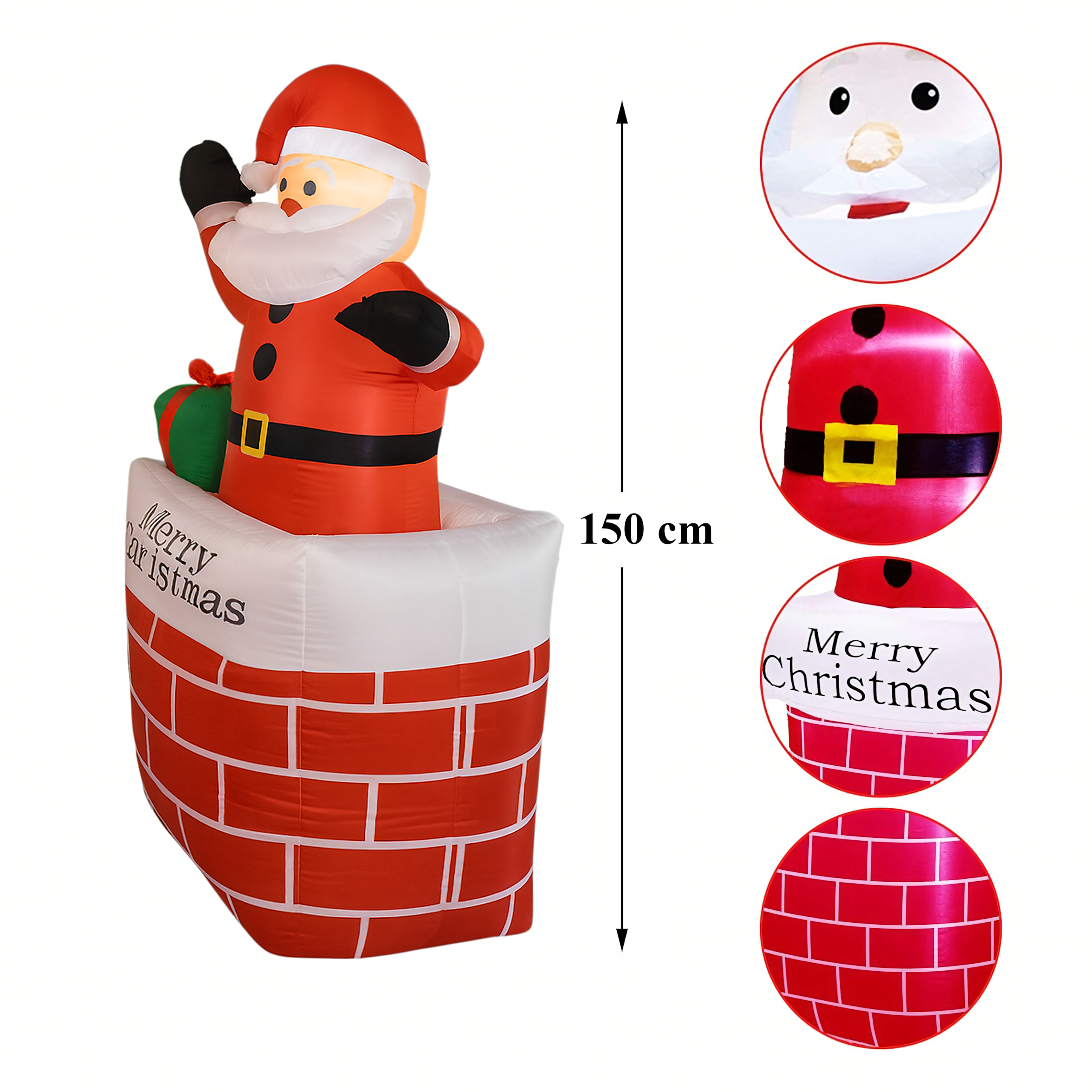 Dmuchany Mikołaj w Kominie Świąteczny Dekoracja Podświetlany Led 150 cm - obrazek 5