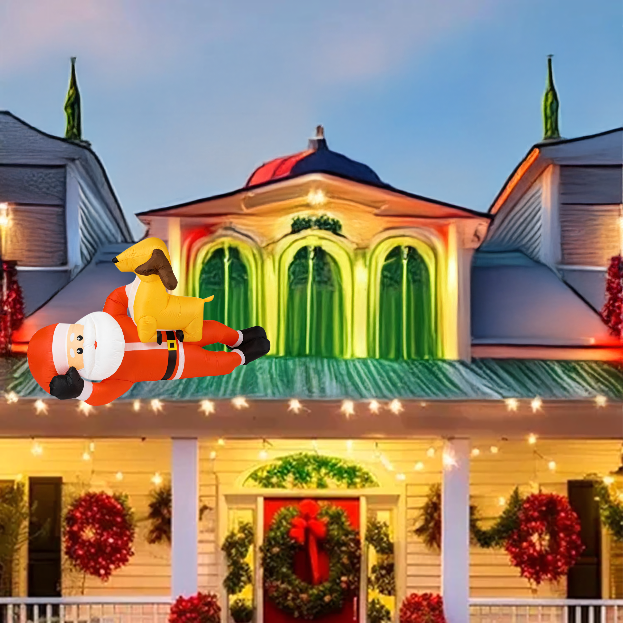 Dmuchany Święty Mikołaj z Reniferm 210cm Świąteczny Podświetlenie Led XXL - obrazek 5