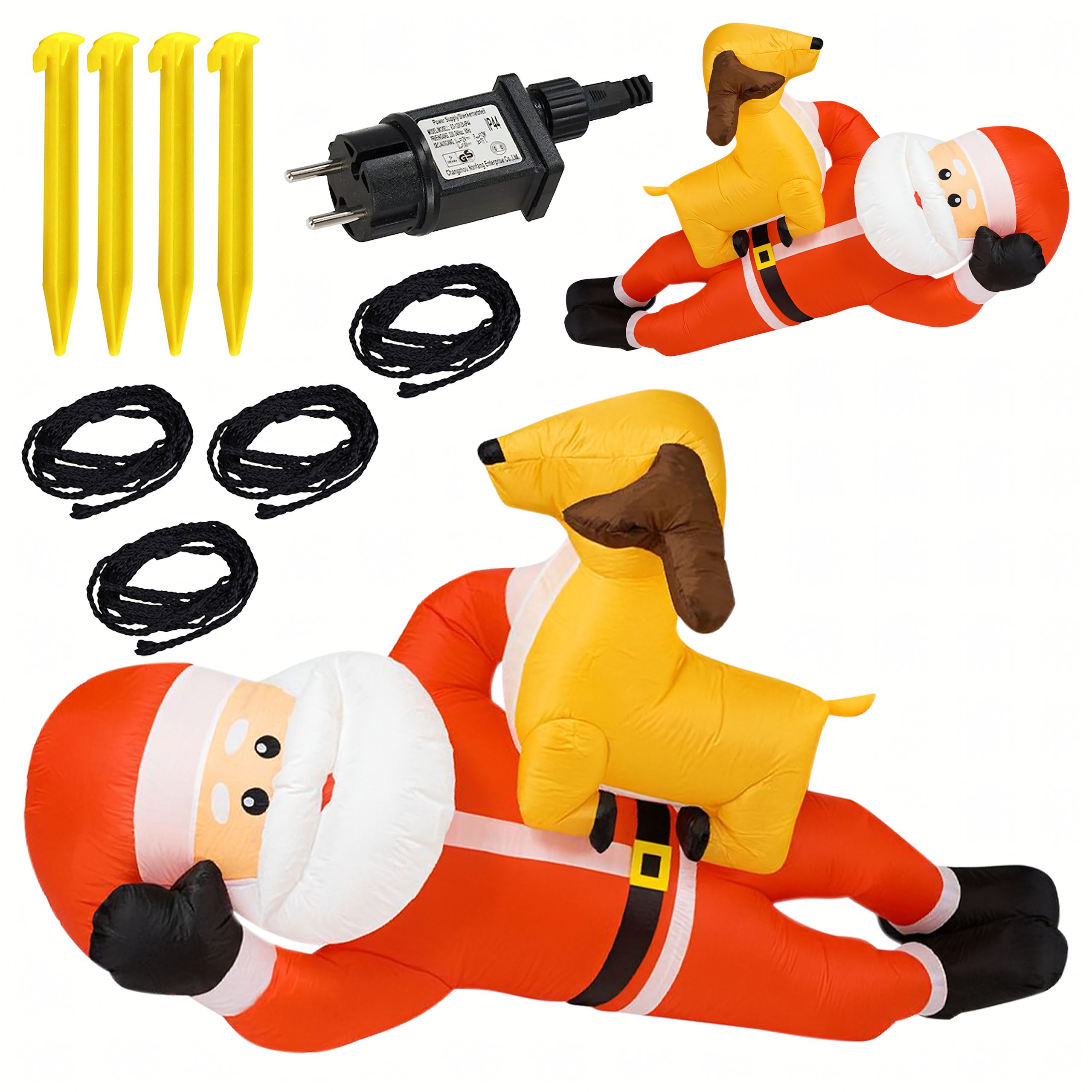 Dmuchany Święty Mikołaj z Reniferm 210cm Świąteczny Podświetlenie Led XXL