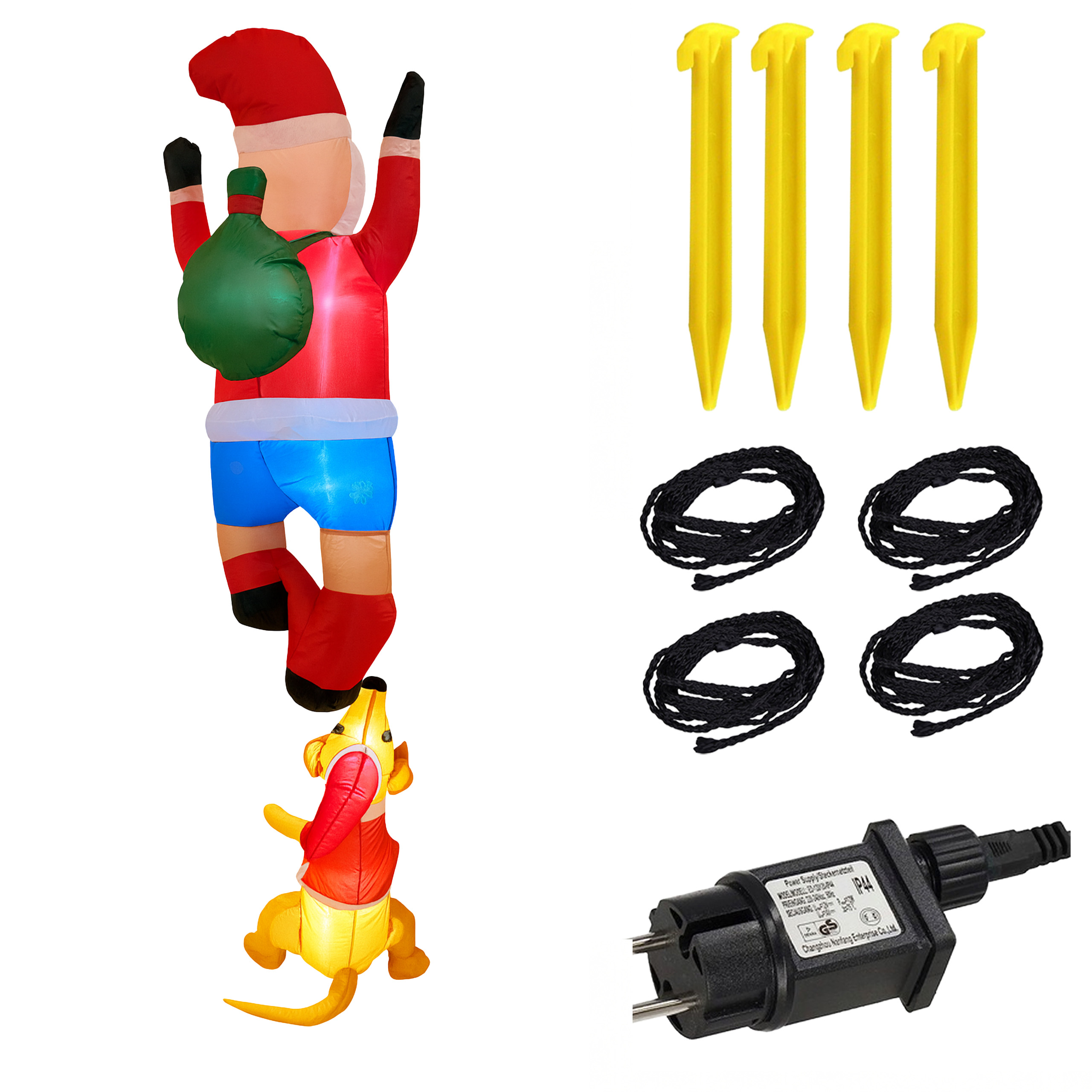 Dmuchany Święty Mikołaj z Reniferm 1,8m Ozdoba Świąteczna Podświetlenie Led