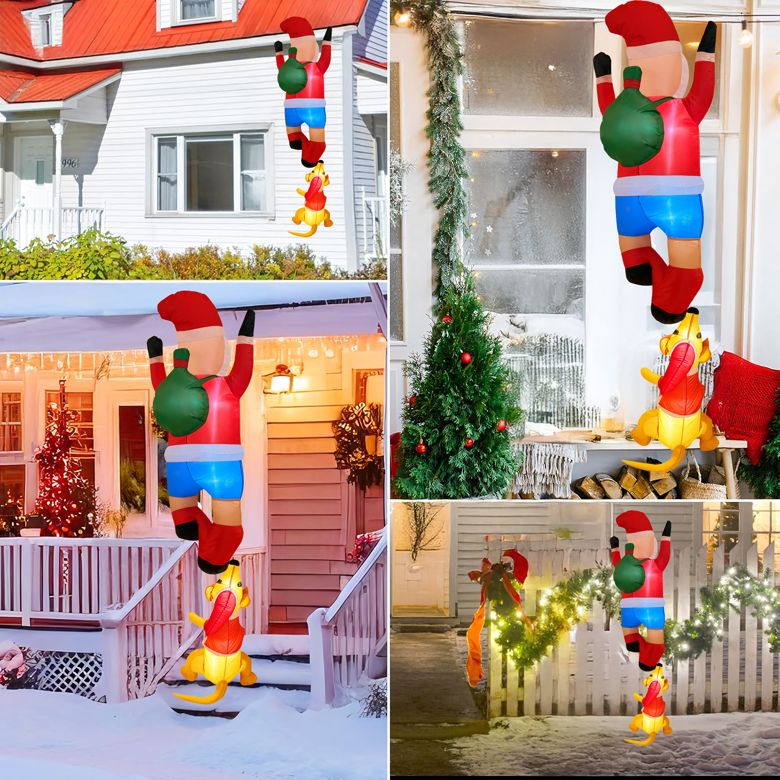 Dmuchany Święty Mikołaj z Reniferm 1,8m Ozdoba Świąteczna Podświetlenie Led - obrazek 4