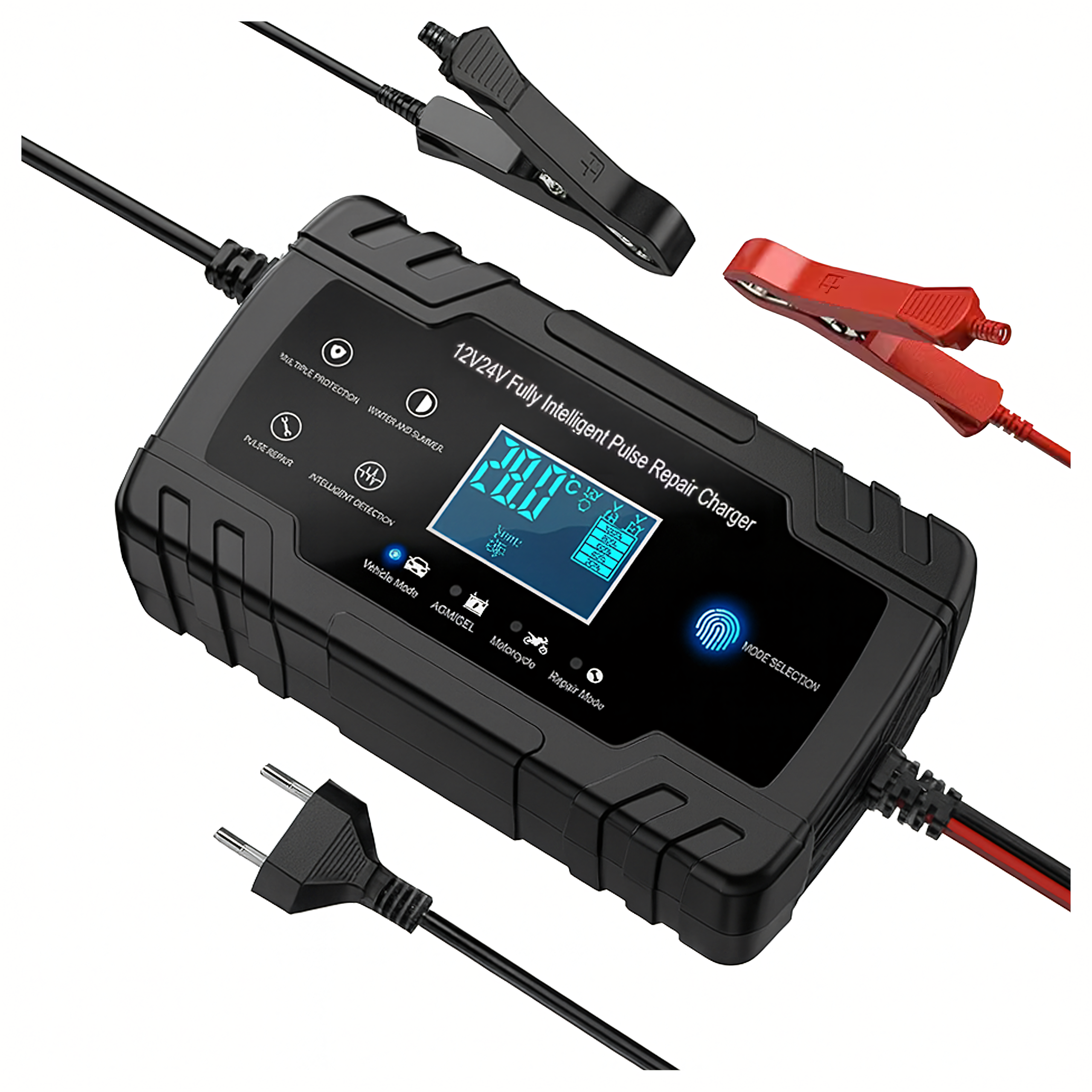 Mocny Inteligentny Prostownik Ładowarka do Akumulatorów 12V 24V 4A 8A Klemy