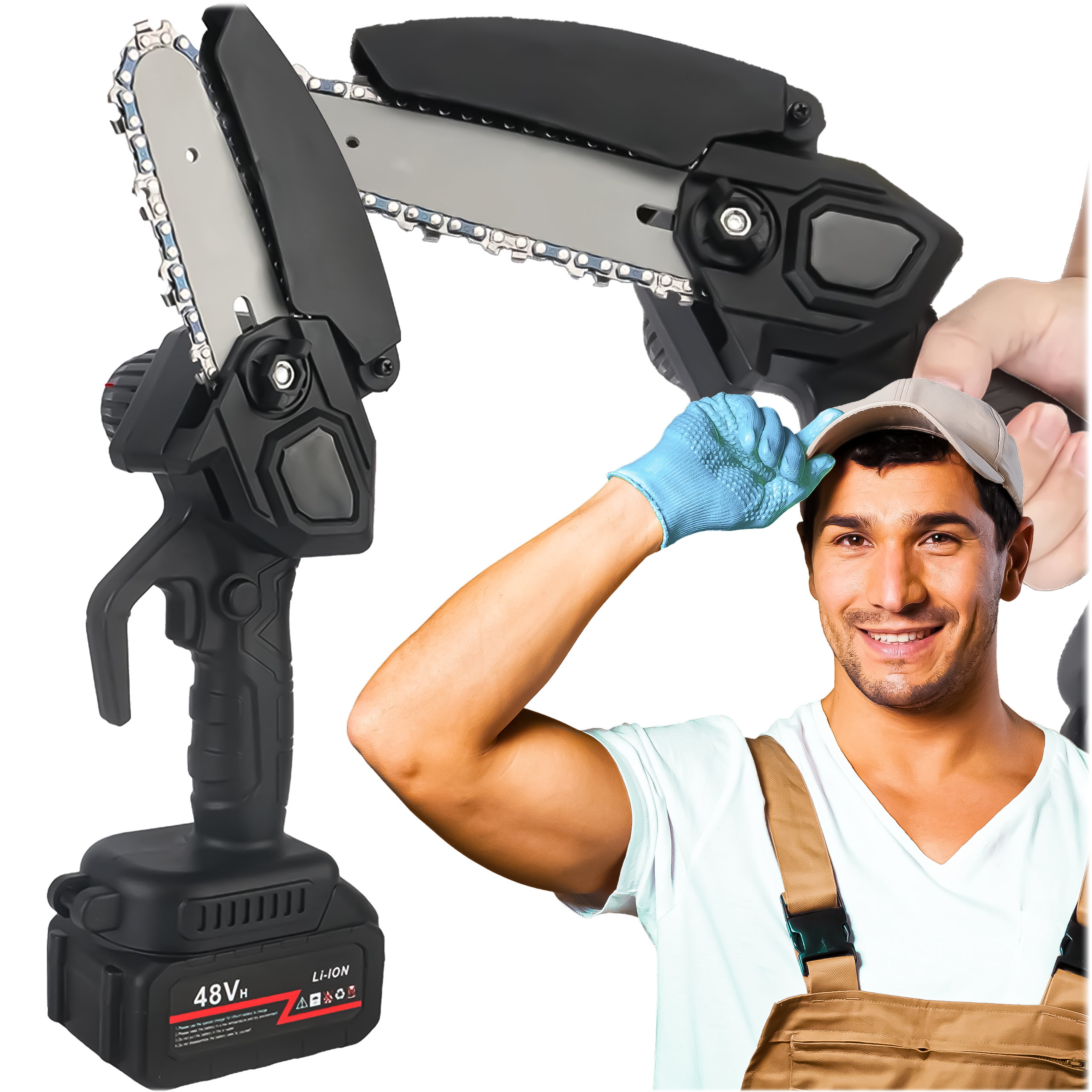 MINI PIŁA ŁAŃCUCHOWA PILARKA DO DREWNA GAŁĘZI AKUMULATOROWA PILARKA Aku 48V - obrazek 2