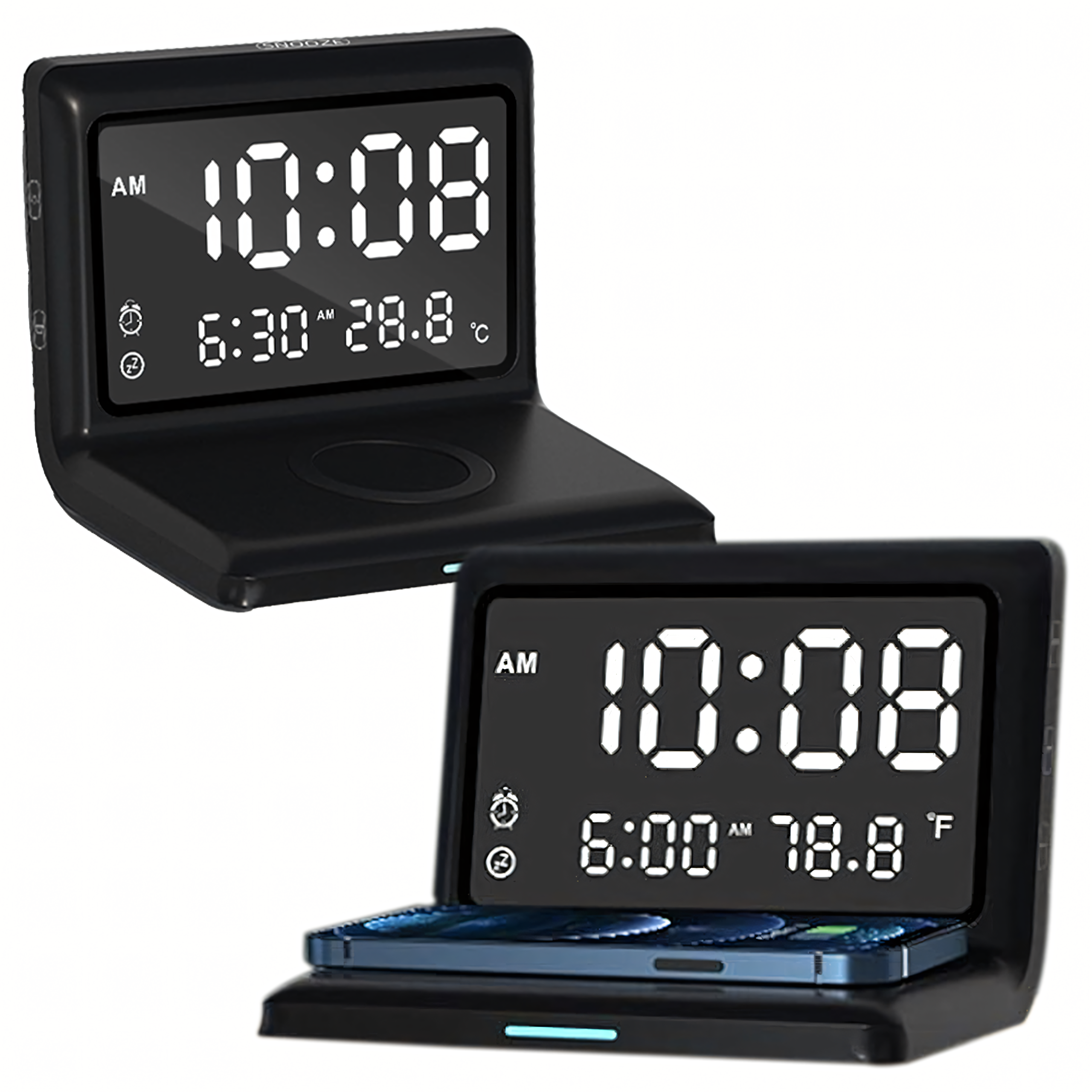 Zegar Budzik Cyfrowy Bezprzewodowa Ładowarka 15W