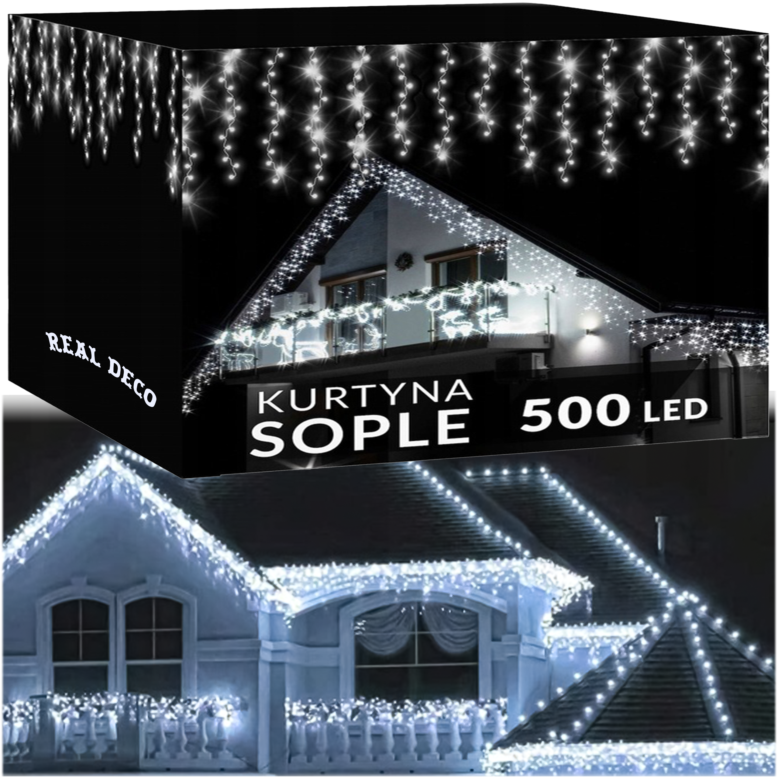 KURTYNA SOPLE 500 LED LAMPKI ŚWIĄTECZNE ZEWNĘTRZNE IP44 STAŁE + FLASH BIAŁE