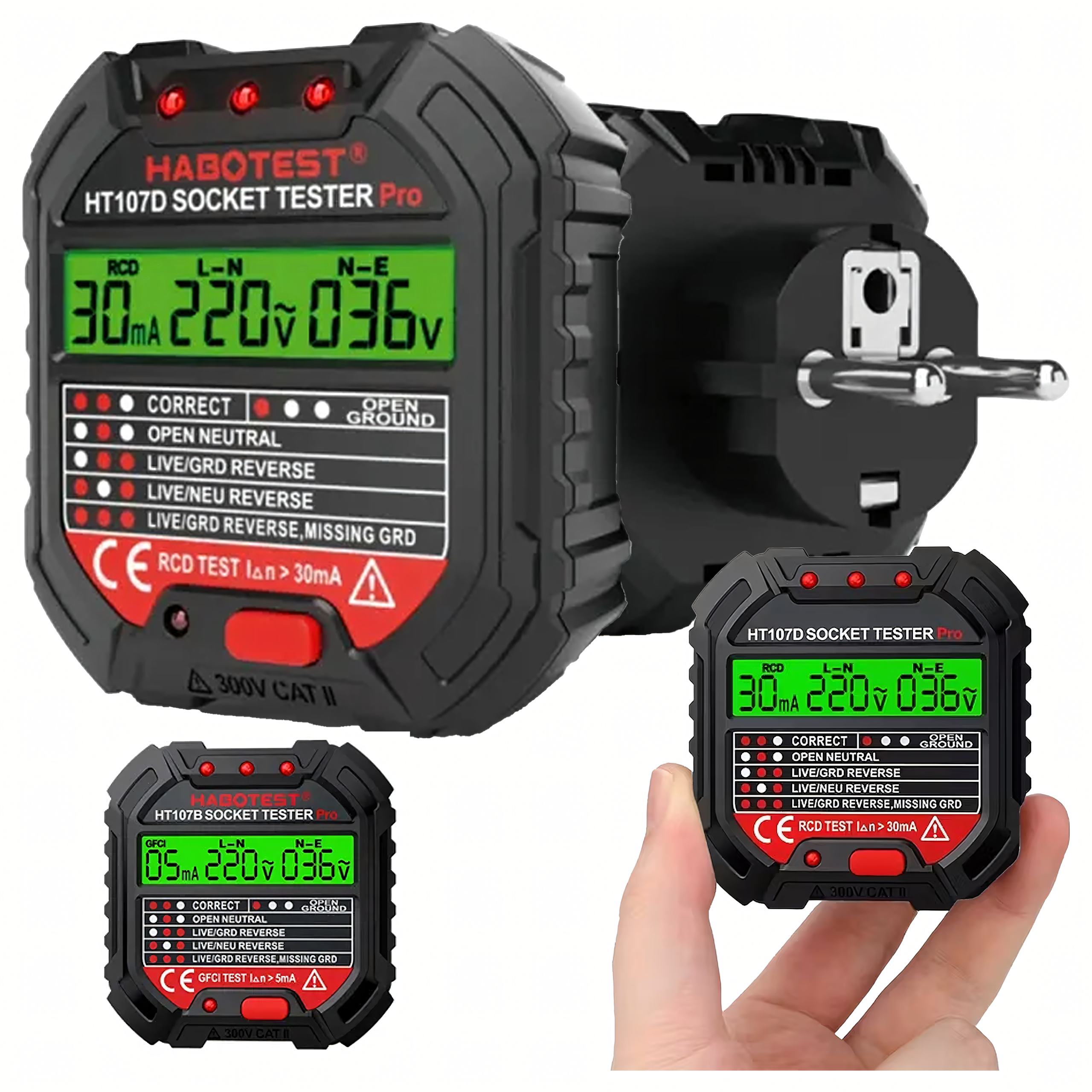 Tester Napięcia Gniazd Sieciowych Elektrycznych Gniazdek Kontaktów LCD RCD