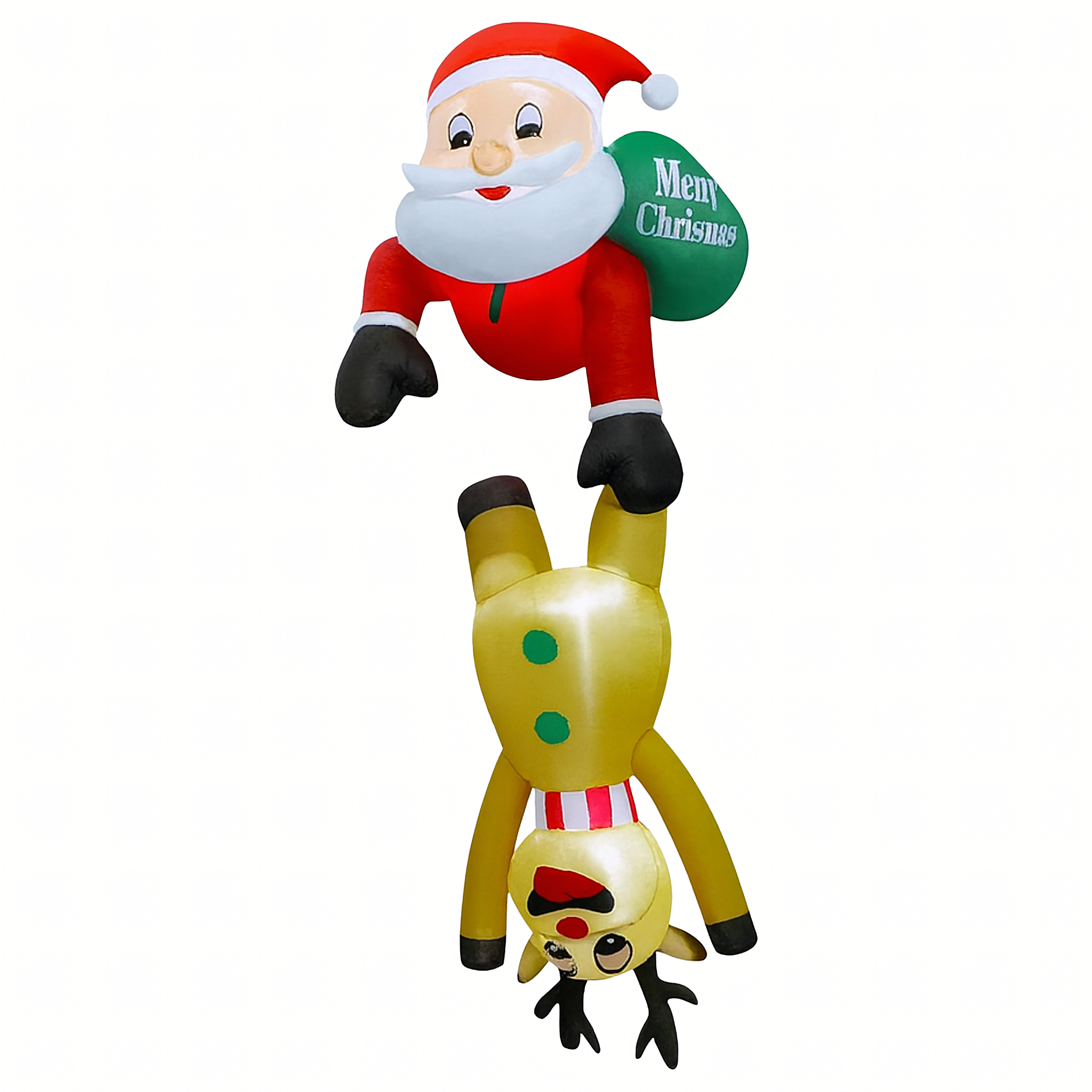 Dmuchany Święty Mikołaj z Reniferm 2,1m Ozdoba Świąteczna Podświetlenie Led - obrazek 2