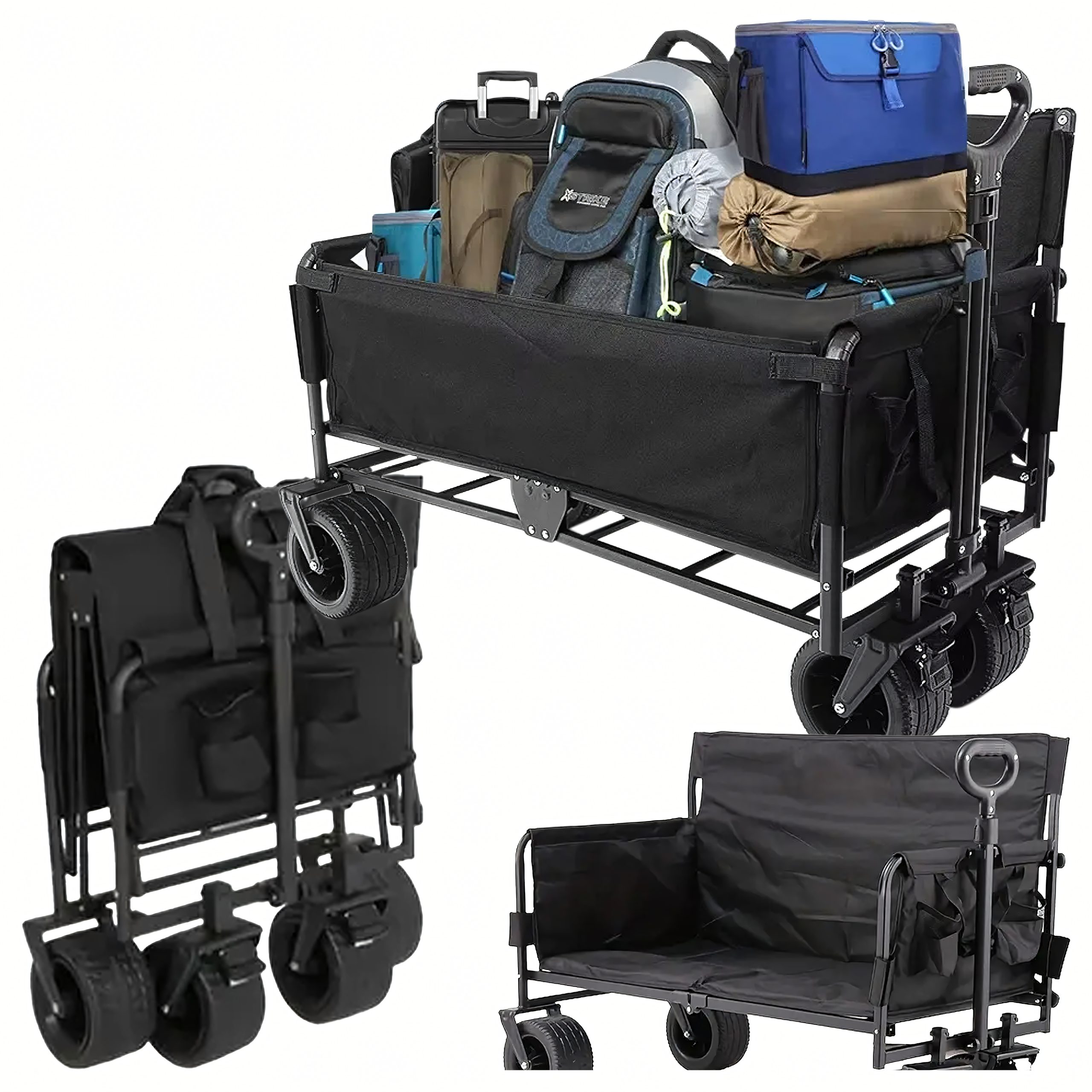 Składany Wózek Ogrodowy PlażoowyTransportowy na Ryby z Siedziskiem Koła XL