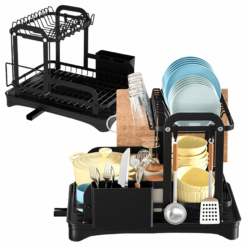 Suszarka Do Naczyń Ociekacz z Odpływem Dwupoziomowa Czarna