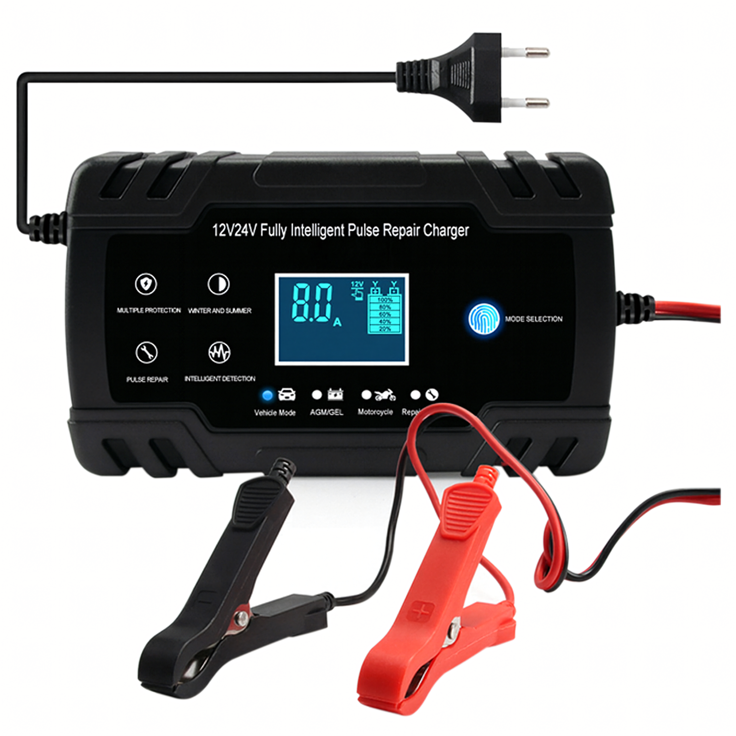 Mocny Inteligentny Prostownik Ładowarka do Akumulatorów 12V 24V 4A 8A Klemy - obrazek 2