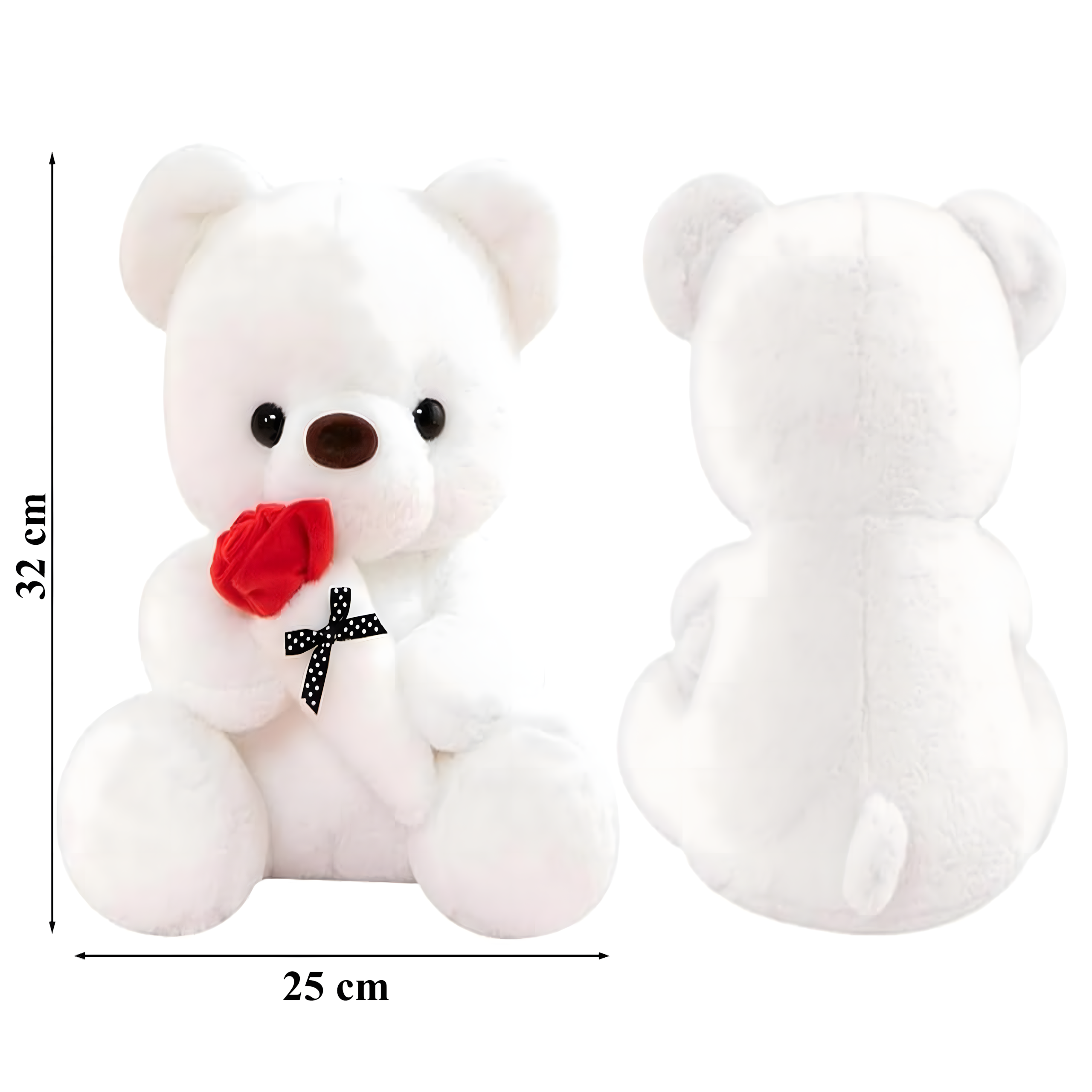 Pluszowy Biały Miś dla Dziewczyny 32 cm Czerwona Róża z Kokardą Prezent - obrazek 4