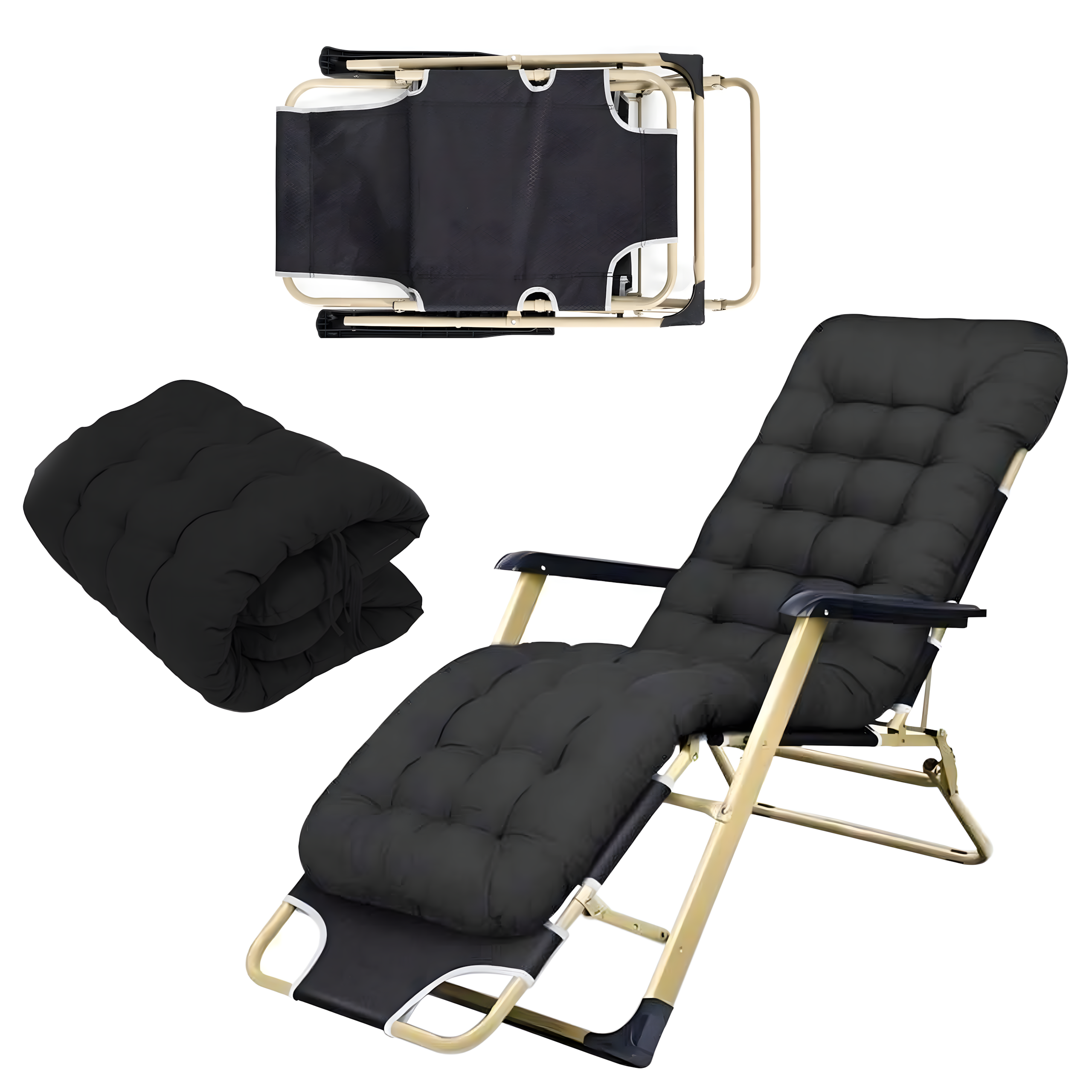 Leżak Ogrodowy Plażowy Turystyczny Składany Grawitacyjny Gruba Poduszka - obrazek 2